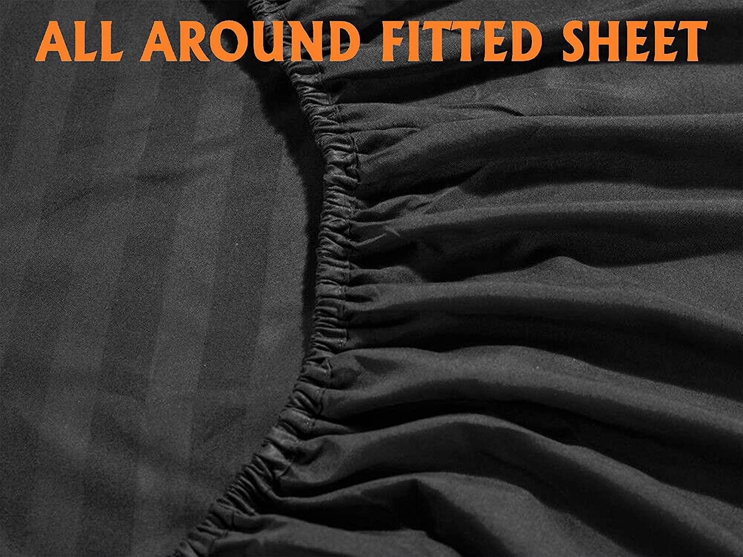 British-Linen British-Linen Sheets and Pillowcases 100% Organic Cotton, Bed Sheets 6 Piece Set, Luxury and Buttery Soft 18\" Deep Pocket Fitted Sheet, Best Comfort Sheets - Black Stripe, Full-XXL Size