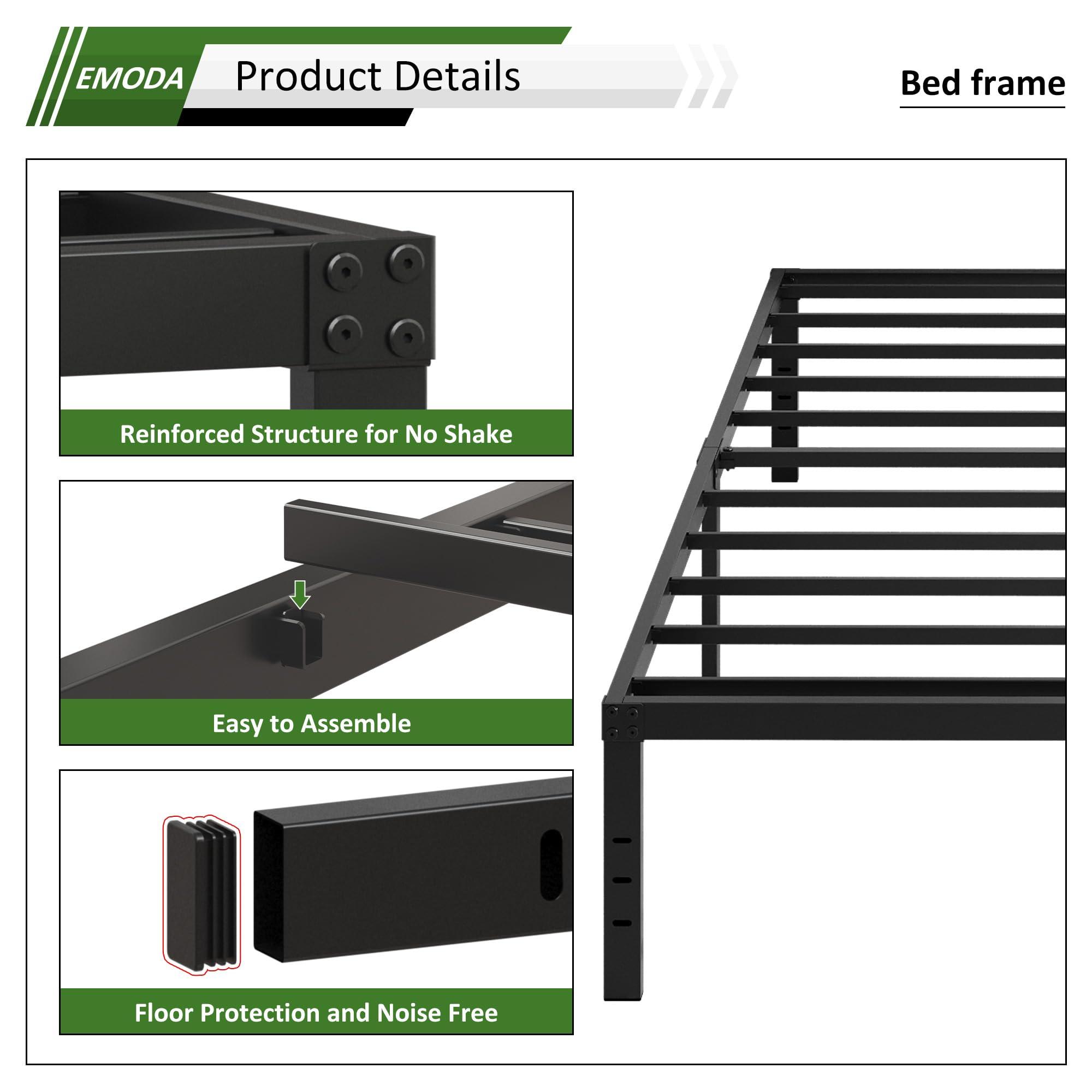 EMODA EMODA Queen Bed Frame No Box Spring Needed 18 Inch Heavy Duty Metal Tall Platform Bed Frame Queen Size with Large Storage Space, Easy Assembly, Black