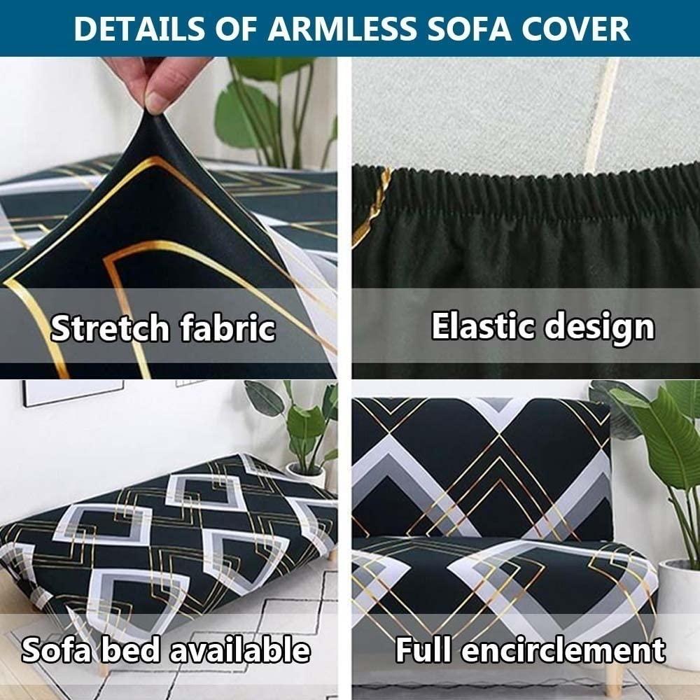 FIBITA Armless Sofa Bed Cover Stretch Futon Slipcover 2/3 Seater , Printed Spandex Armless Couch Cover Folding Armless Loveseat Furniture Protector with Elastic Bottom for Living Room ( Color : #18 , Size :
