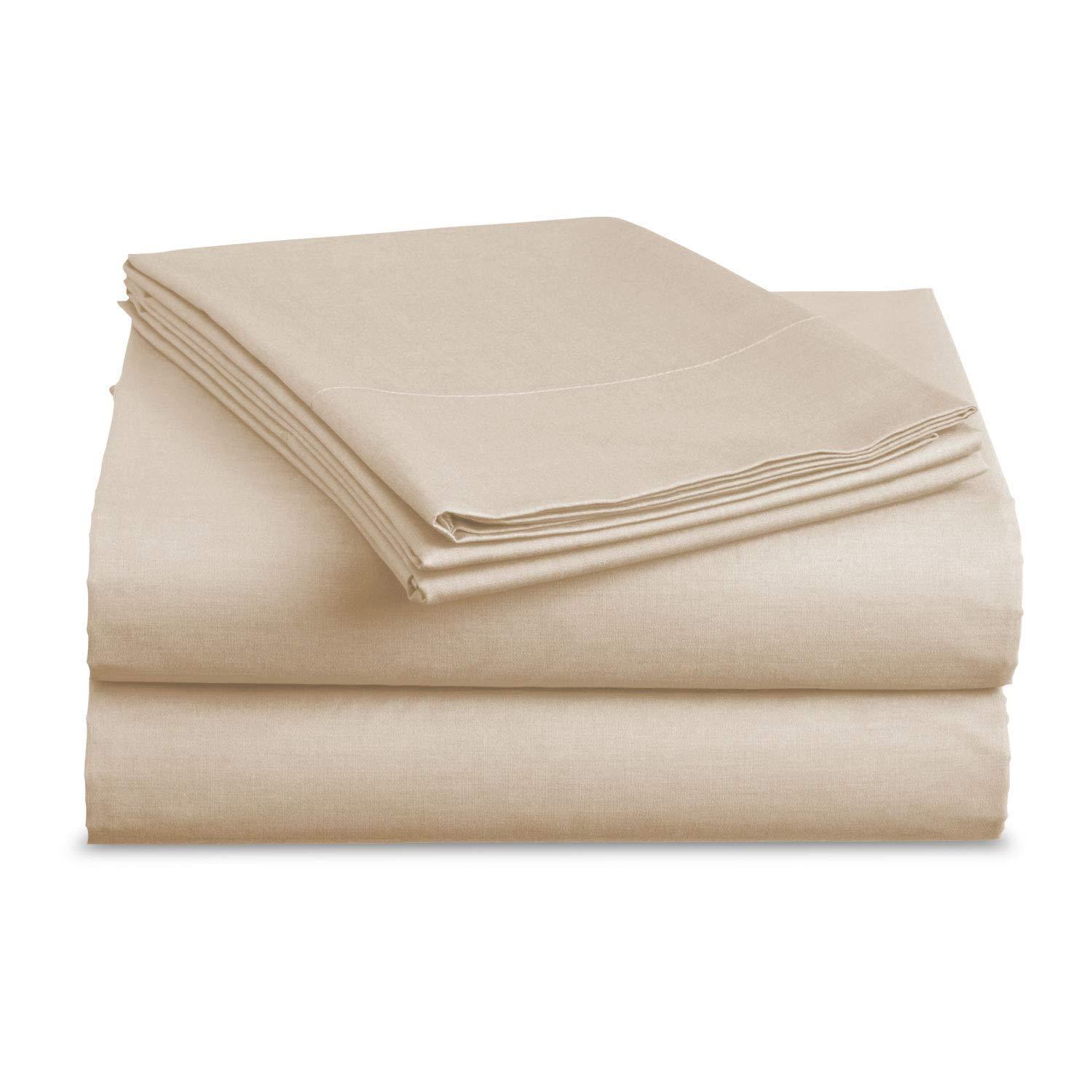 LaxLinen LaxLinen 4 PCs Sheet Set (+30 Inch) Extra Deep Pocket California/King-Cal King, Beige Solid 600 Thread Count 100% Egyptian Cotton