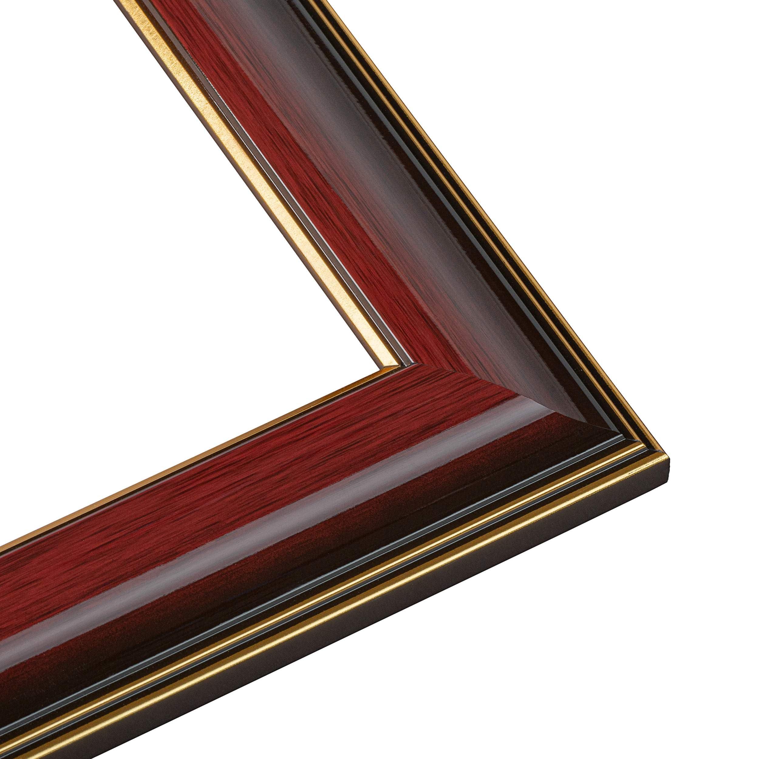 CustomPictureFrames.com 26x26 Frame Mahogany Brown with Gold Trim | Solid Wood Picture Frame Width 1.5 Inches | Interior Depth 0.5 Inches | Charles Executive Frame with UV Acrylic, Foam Board Backing & Hanging Hardware