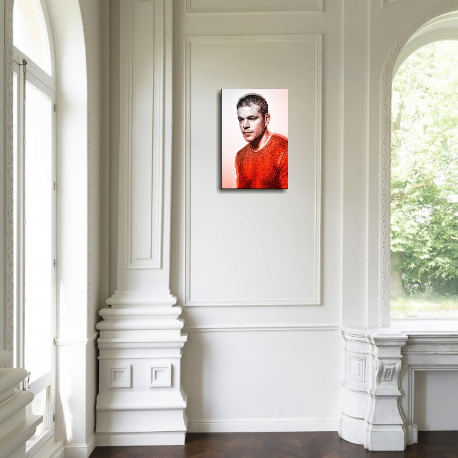 QFZMTVU QFZMTVU Matt Damon Poster Canvas Prints Room Aesthetic Poster Wall Art For Bedroom Gift Home Office Decorations Gift With Framed 12\"x8\"