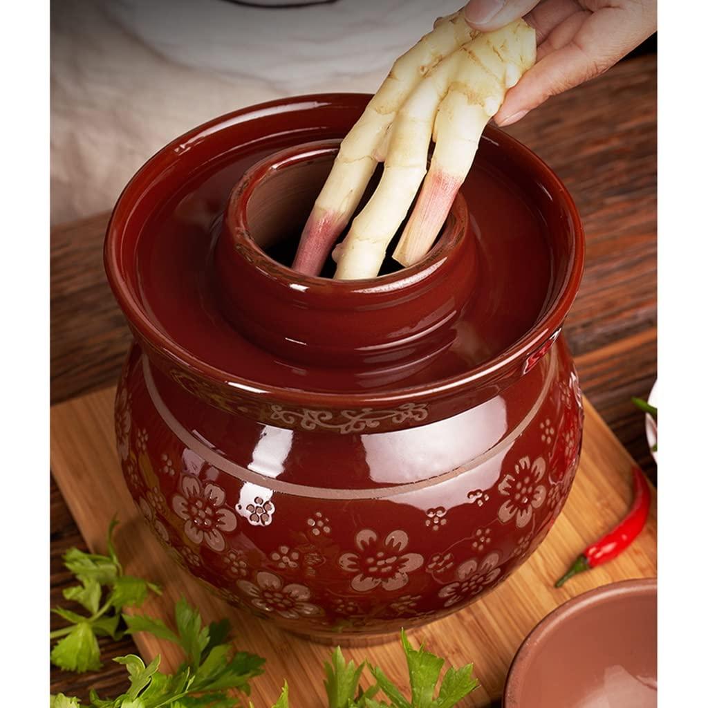 TUOENO Large Pickle Jar Fermenting Jar Chinese Fermentation Crock Fermentation Tank with Water Seal Lid for Pickling Kimchi Sauerkraut Honey Container, Food Serving Storage (Size : 6kg)