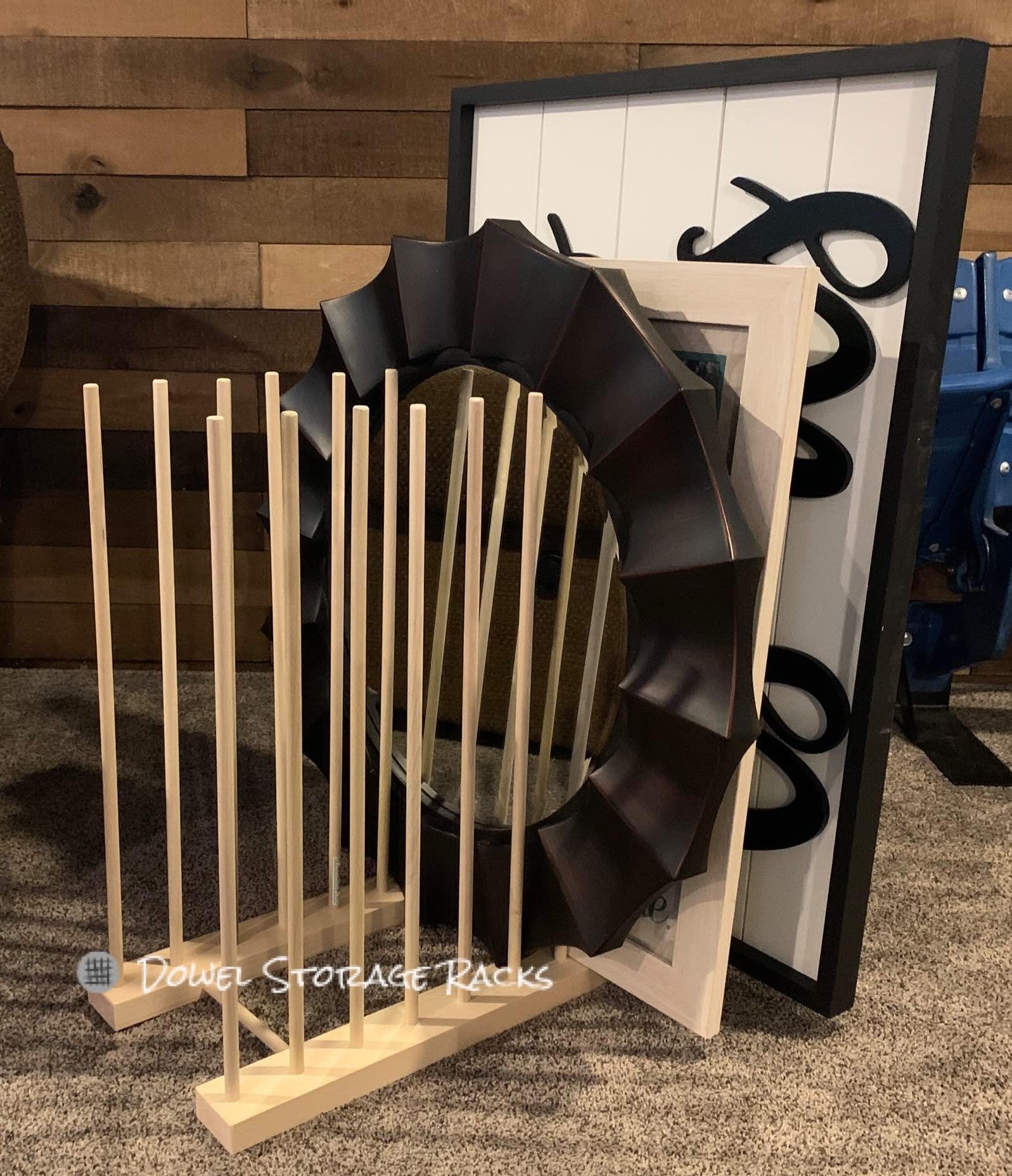 Dowel Storage Racks Art Storage Rack - 24' Long x 11' Wide with 24' Tall dowels - for Art Canvas Storage, Frames, Framed Art, Paintings, Unfinished wood
