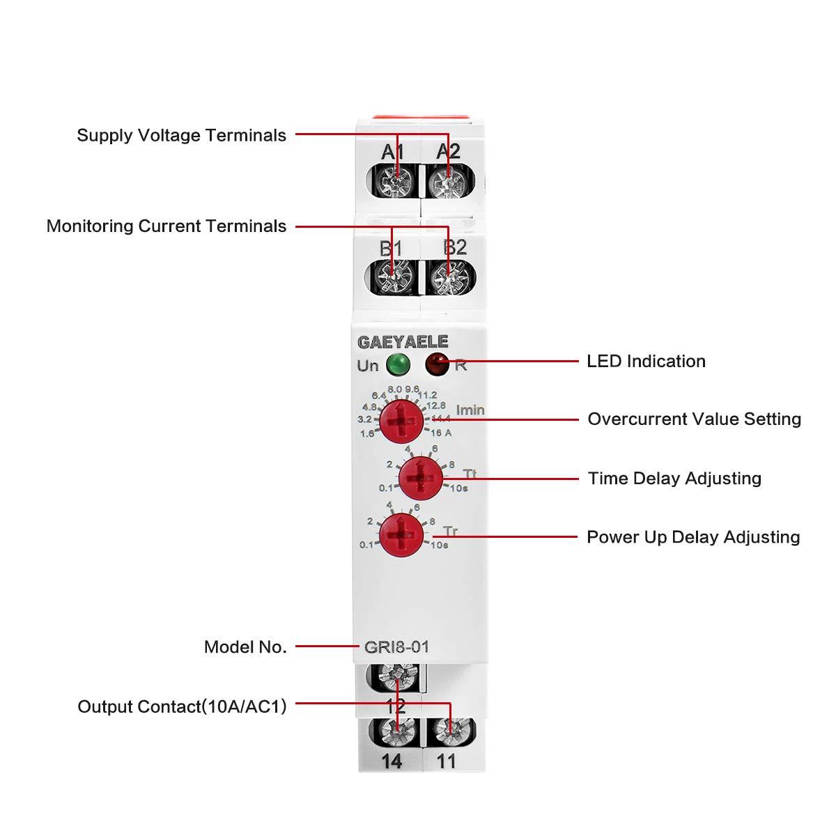 GAEYAELE GEYA Current Monitoring Relay Overcurrent Undercurrent Protection Relay(0.8-8A,AC/DC24V~240V)