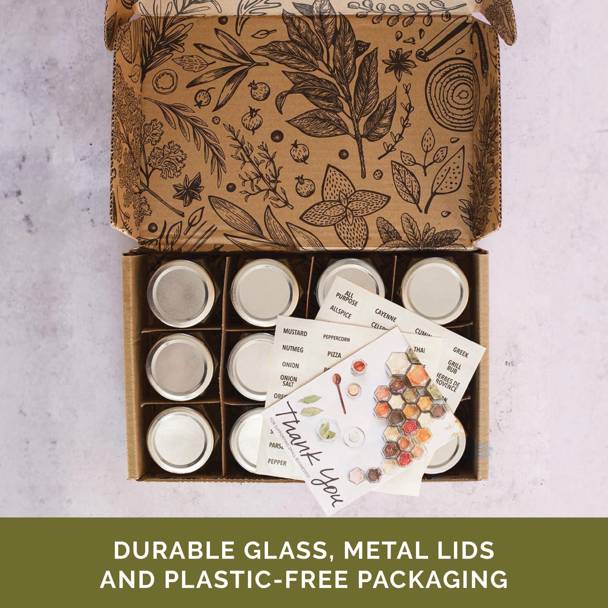 Gneiss Spice Gneiss Spice Magnetic Jars: Includes 12 Large Empty Glass Jars (4 oz), Magnetic Metal Lids & Spice Labels | Create a Hanging Spice Rack on Your Fridge