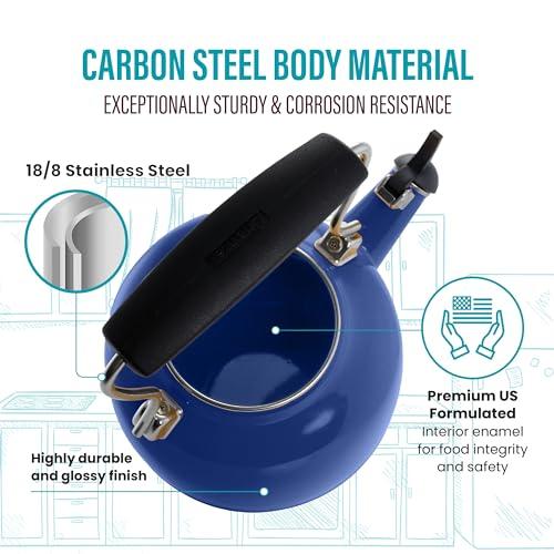 Chantal Chantal Tea Kettle, 1.7 QT, Vintage Series, Premium Enamel on Carbon Steel, Whistling, Even Heating & Quick Boil (Cobalt Blue)