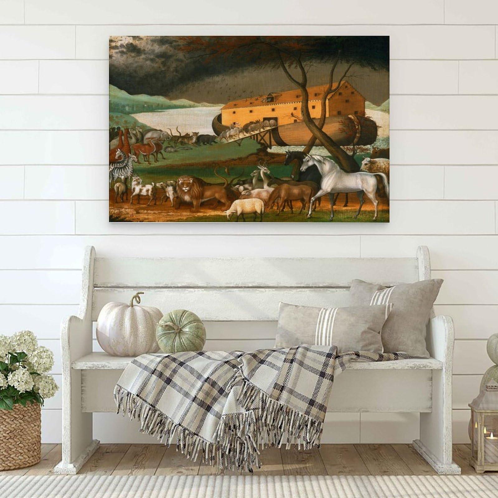 DaiWenBo DaiWenBo Edward Hicks American Noah\'S Ark Poster Print Religious Culture Room Aesthetic Print Art Wall Painting Canvas Gifts Modern Bedroom Decor 20x30inch(50x75cm), Unframe