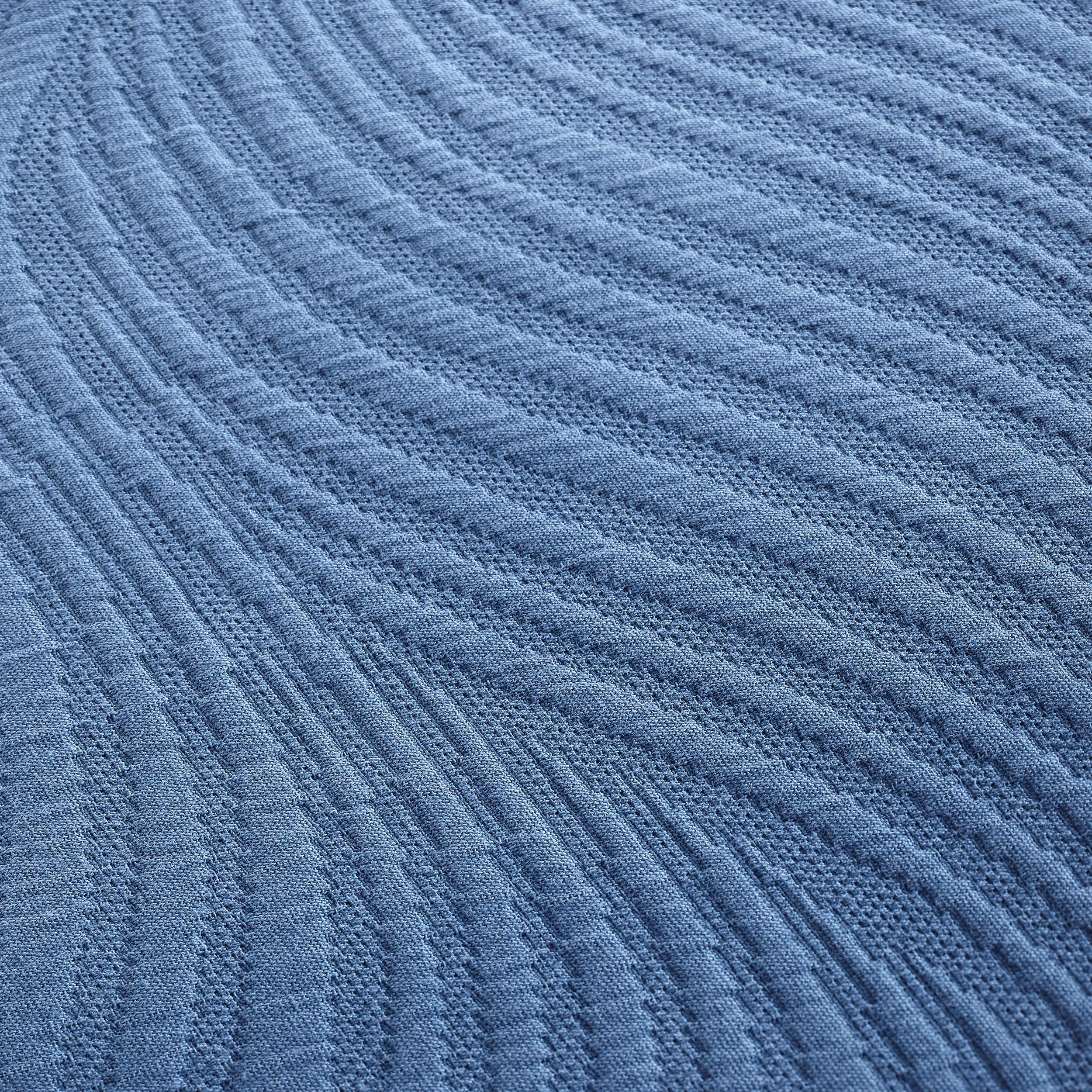 Superior Superior Cascade Cotton 2 Piece Bedspread Set, Home Bed Decor, Decorative Textured Bed Spread, 1 Pillow Sham, Airy Blanket, Matelasse Coverlet Bedding, Wave Pattern Design, Twin, Denim Blue