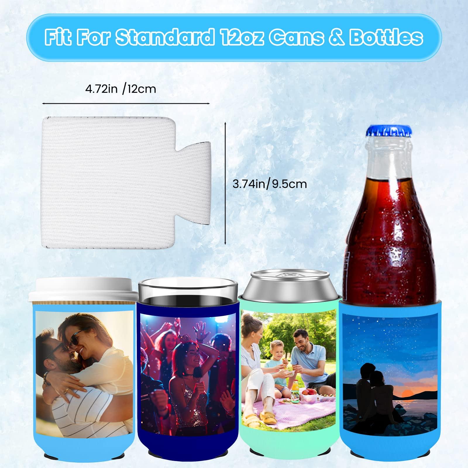 HooAMI Custom Can Cooler Sleeve Bulk 100pcs Neoprene Insulated Beer Can Sleeves for Soda, Beer & Water Bottles - Collapsible Can Coolers for Party Beverage DIY Customizable Weddings Gifts