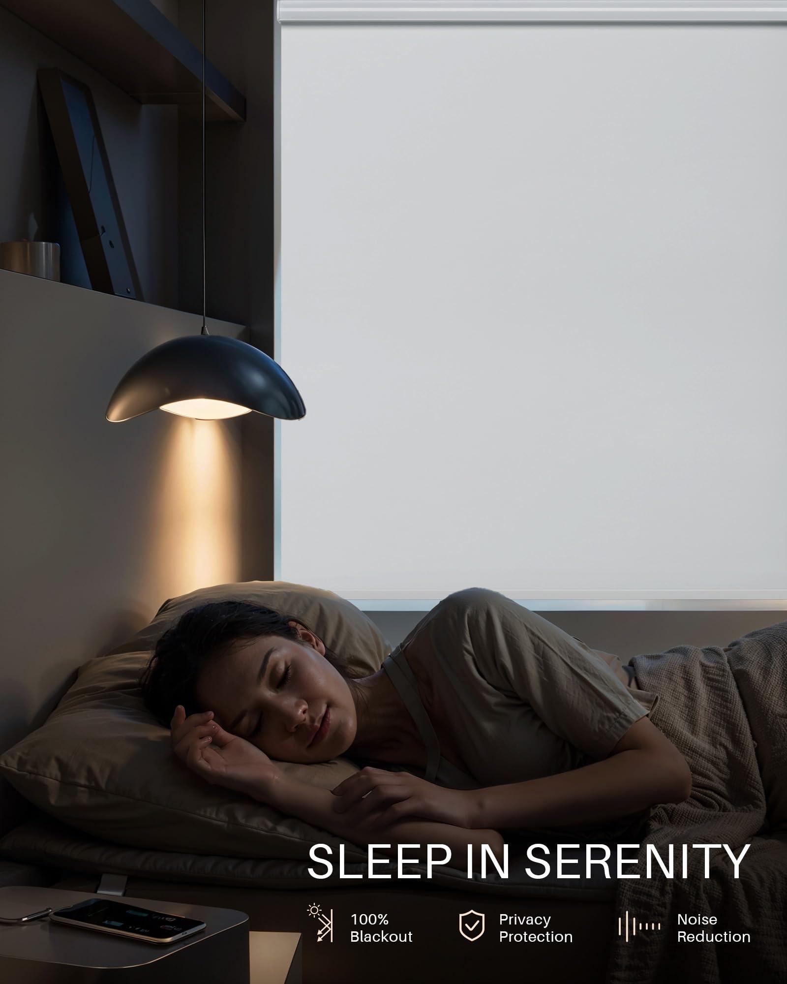 JaeJaes JaeJaes Motorized Roller Shades, Automatic Blackout Shades, Compatible with Alexa and Google Home, Cordless Automatic Window Shades, White, 20" W x 72" H