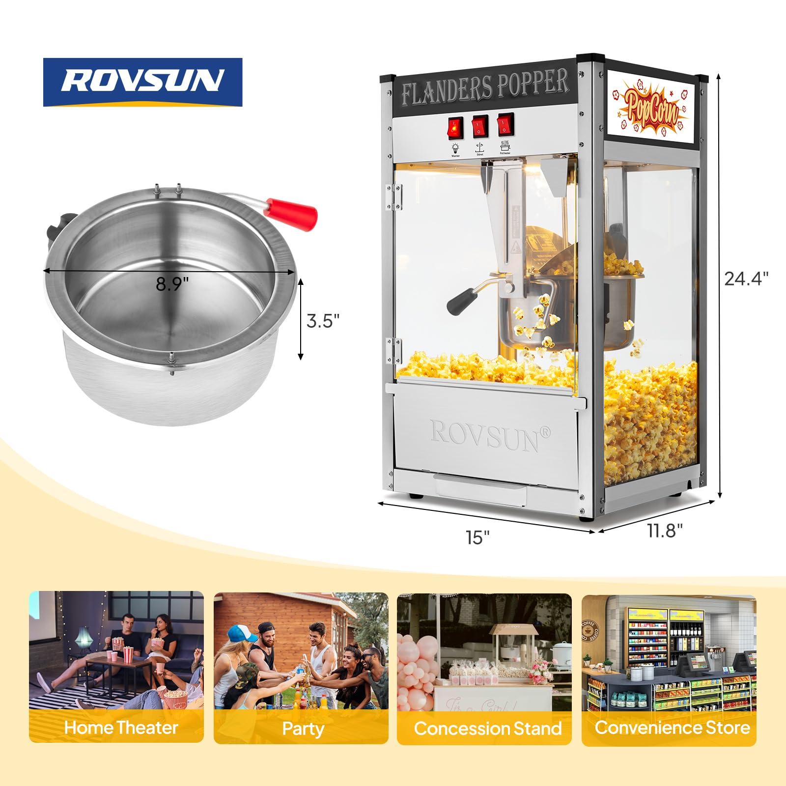 ROVSUN ROVSUN Popcorn Machine with 10 Ounce Kettle Makes Up to 4 Gallons, Countertop Popcorn Maker Commercial Popcorn Machine w/Stainless Steel Scoop, Oil Spoon & 3 Popcorn Cups, Black