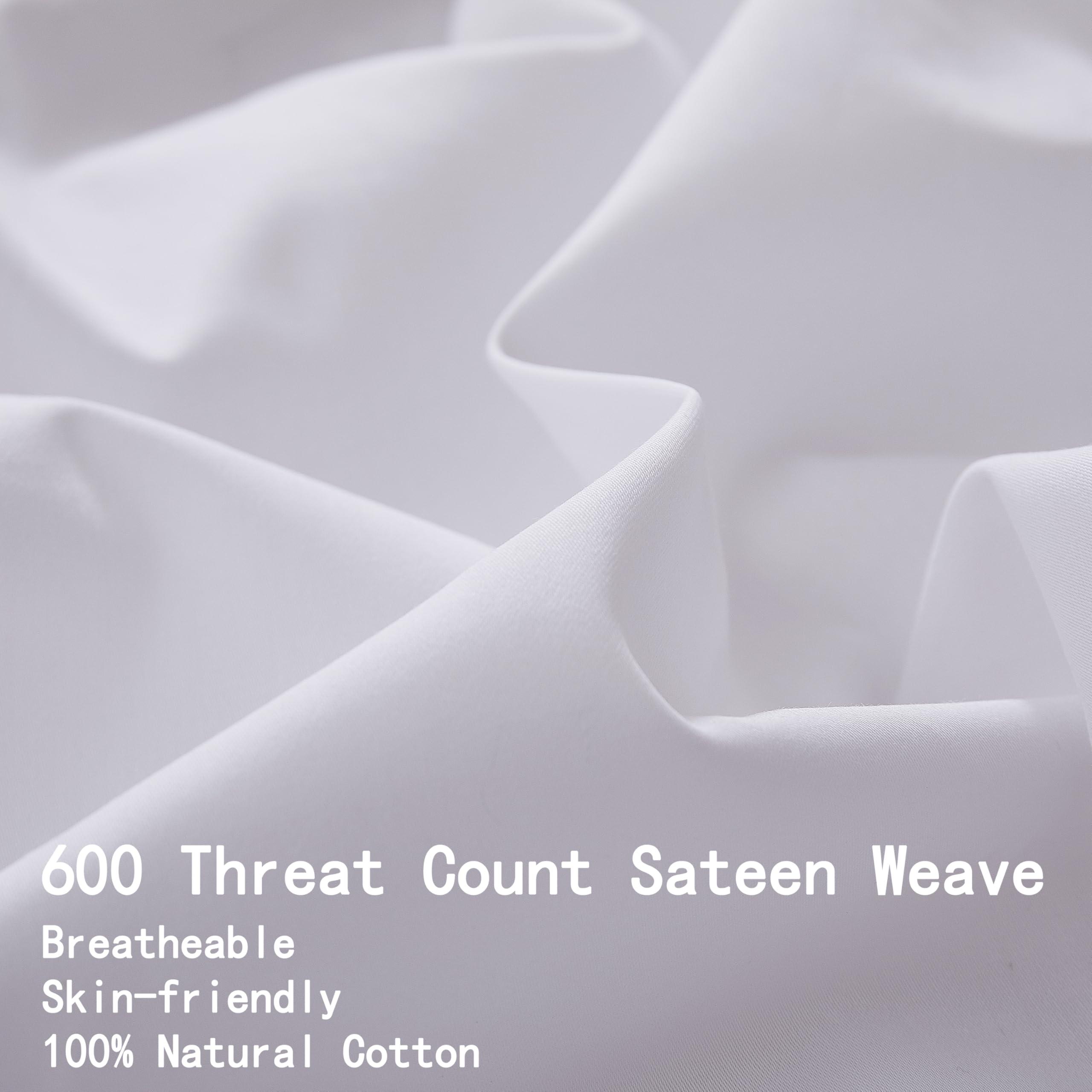 Shunjie.Home Split King/2 Pack Twin XL Egyptian Cotton Fitted Sheets 600 Thread Count 16\" Deep Pocket(Split King/2 Pack Twin XL Fitted Sheet, White)