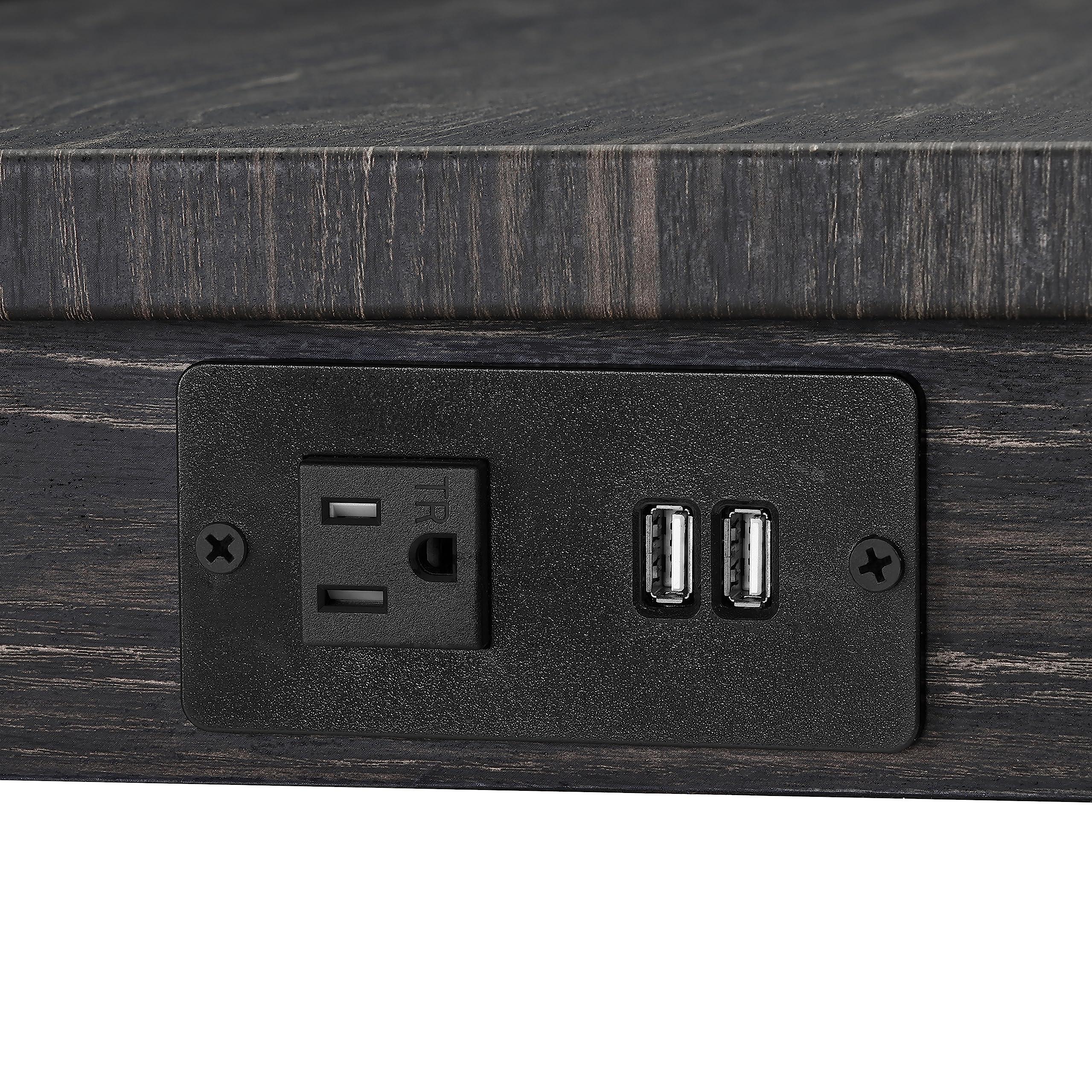 Kootlena Kootlena Bar Table Set with Power Outlet, Counter Height Pub Bar Table and Chairs Set, 4 Piece Wood Dining Table Set, Industrial Breakfast Table Set for Kitchen Dining Room Living Room (Black+White)