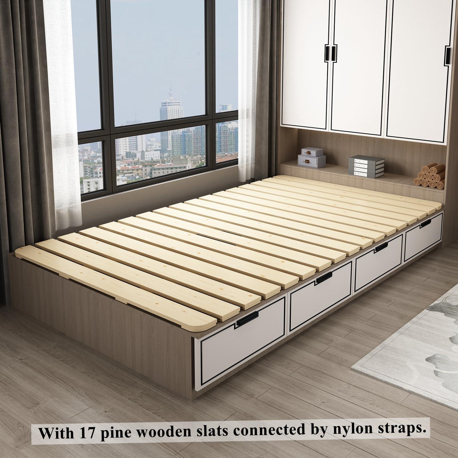 LOBOTOU LOBOTOU Breathable Moisture-Proof Bed Plate, Guest Tatami Mat,Wood Roll-Type Slatted Bed Japanese Floor Futon Mattress, Floor Sleep Bedding (Full)