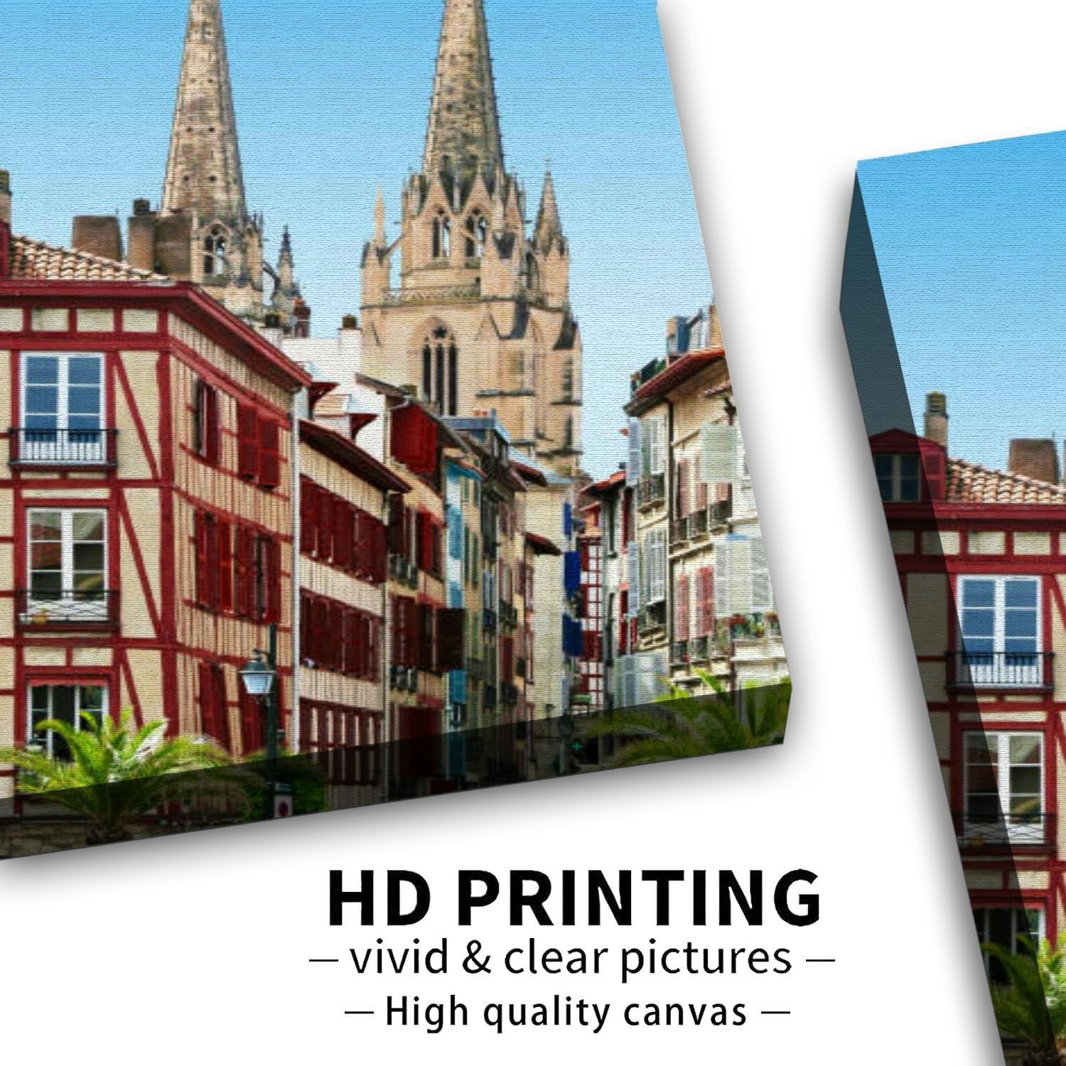 CLOGGS Bathroom Wall Art Decor Bathroom Pictures for Wall Artwork Bayonne France French Basque Country House France Town Framed Canvas Wall Art for Bedroom Dining Room Farmhouse 16\"x20\"