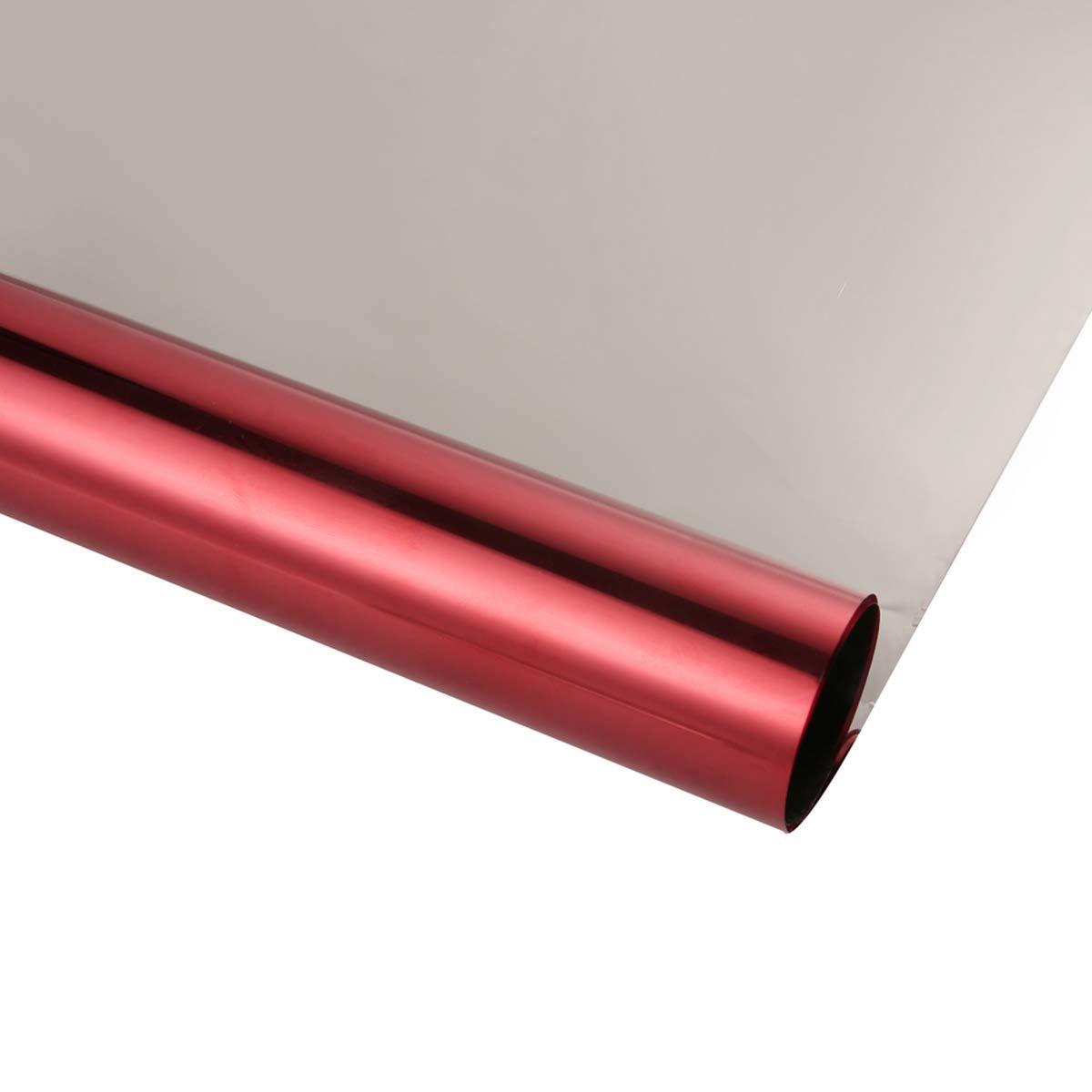 Kinsolar Privacy One Way Mirror Window Film Reflective Window Tint Glass Film Heat Control Anti UV Self-Adhesive Stickers for Office Home Daytime Privacy, Red Silver, 35.4Inch x 100Feet