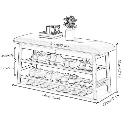 HomeLoft Basics HomeLoft Basics Wooden Shoe Bench Rack with Flip Top Storage, Entryway Storage Oiganizer Shelf with Padded Seat for Mudroom Bathroom, 90cm/35.4""