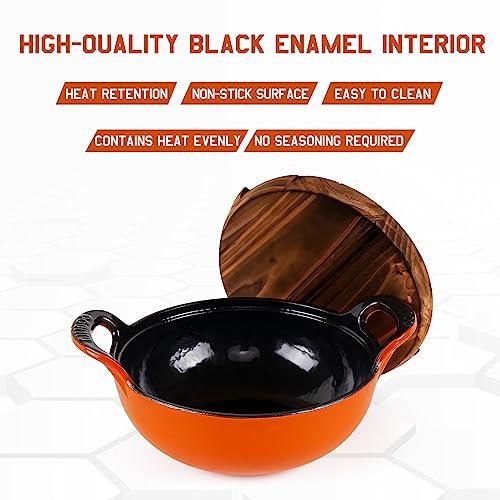 AILIBOO AILIBOO 2 Quart Dutch Oven Pot Round Cast Iron Enamel Cookware with Wooden Lid Soup Pot Mini Soup Pots- orange