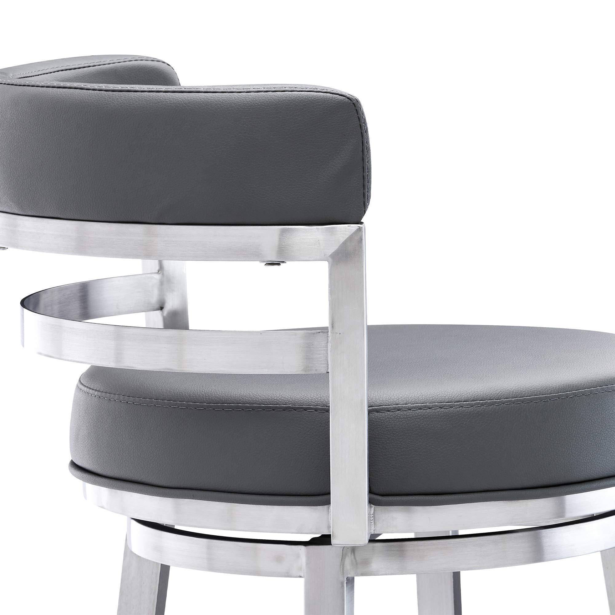 Armen Living Armen Living Mardrid LCMABABSGR26 Counter Chair, Gray, 360 Rotation, Stainless Steel, Faux Leather Seat, Seat Height 26.0 inches (66 cm)