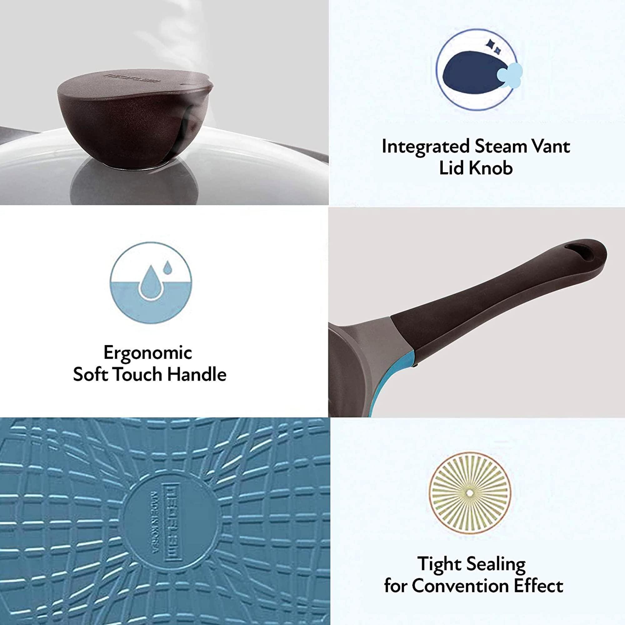 Neoflam Neoflam Eela 12'' Non Stick Chef's Wok with Glass Lid, Stir Fry Pan and POFA-Free Ceramic Coating for Cooking Saute Vegetables, Meat, Fish, 12 inch, Deep Blue (Handle assemble required)