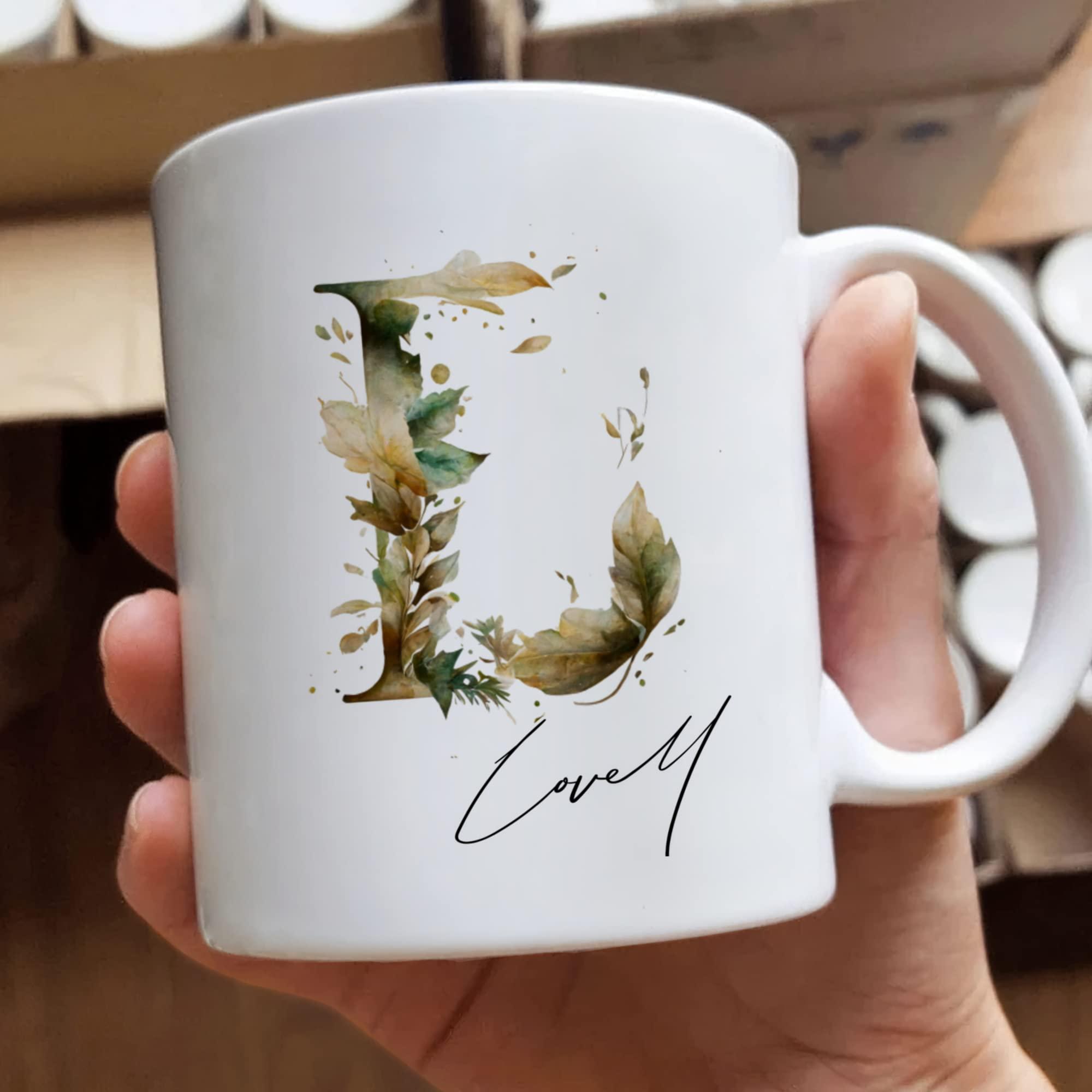 Gossby Gossby Personalized Custom Mug (L) Personalized Alphabet Customized Coffee Mug Cup Gift for Girlfriend/Wife/Mom/Sister, Personalized White Ceramic Mug 11oz 15oz Gifts for Special Day