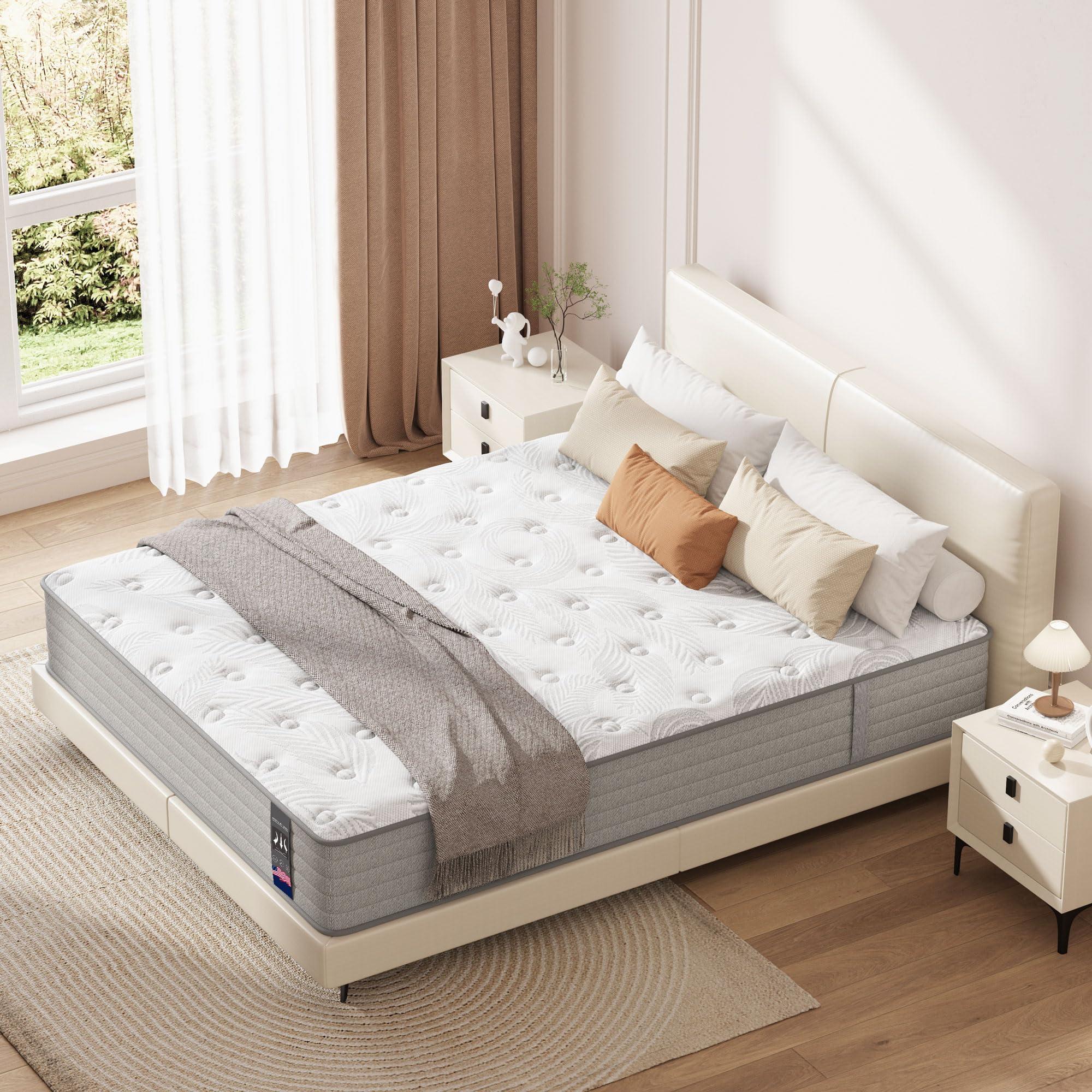 Pamag pieeoo Queen Mattress 12 inch, Hybrid Memory Foam Mattress with Pocket Springs, Queen Size Mattress, Queen Mattress in a Box, Colchones Queen, Medium Firm, Pressure Relief, Upgraded Support, CertiPUR-US