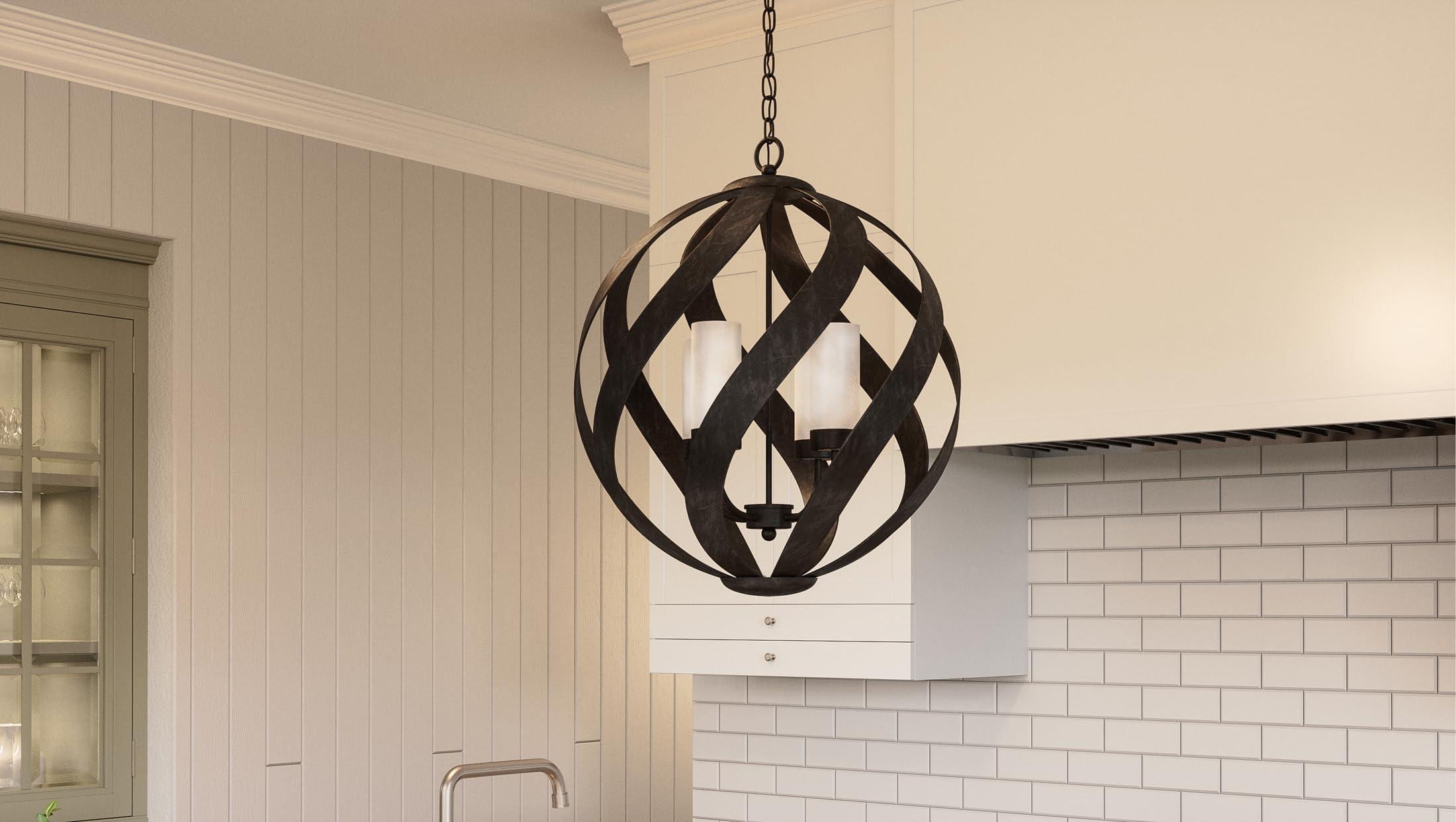 Quoizel Quoizel Blacksmith Pendant Lighting, 20 Inch 4-Light Old Black Mystical Orb Light, Clear Seeded Glass, Max Adjustable Height 77\", Ceiling Light for Kitchen Island, Dining, Hallway or Bedroom