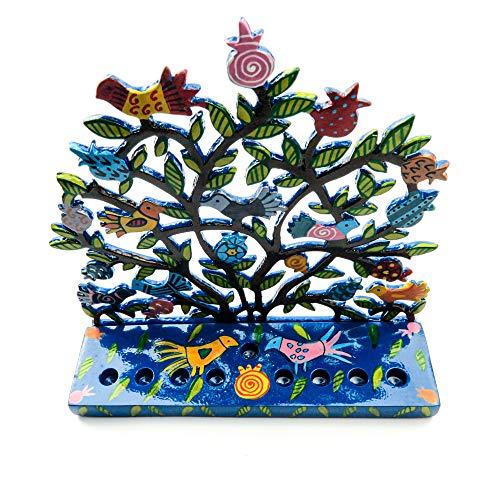 Yair Emanuel Yair Emanuel Tree of Life Menorah with Birds and Pomegranates in Lazer-Cut Metal