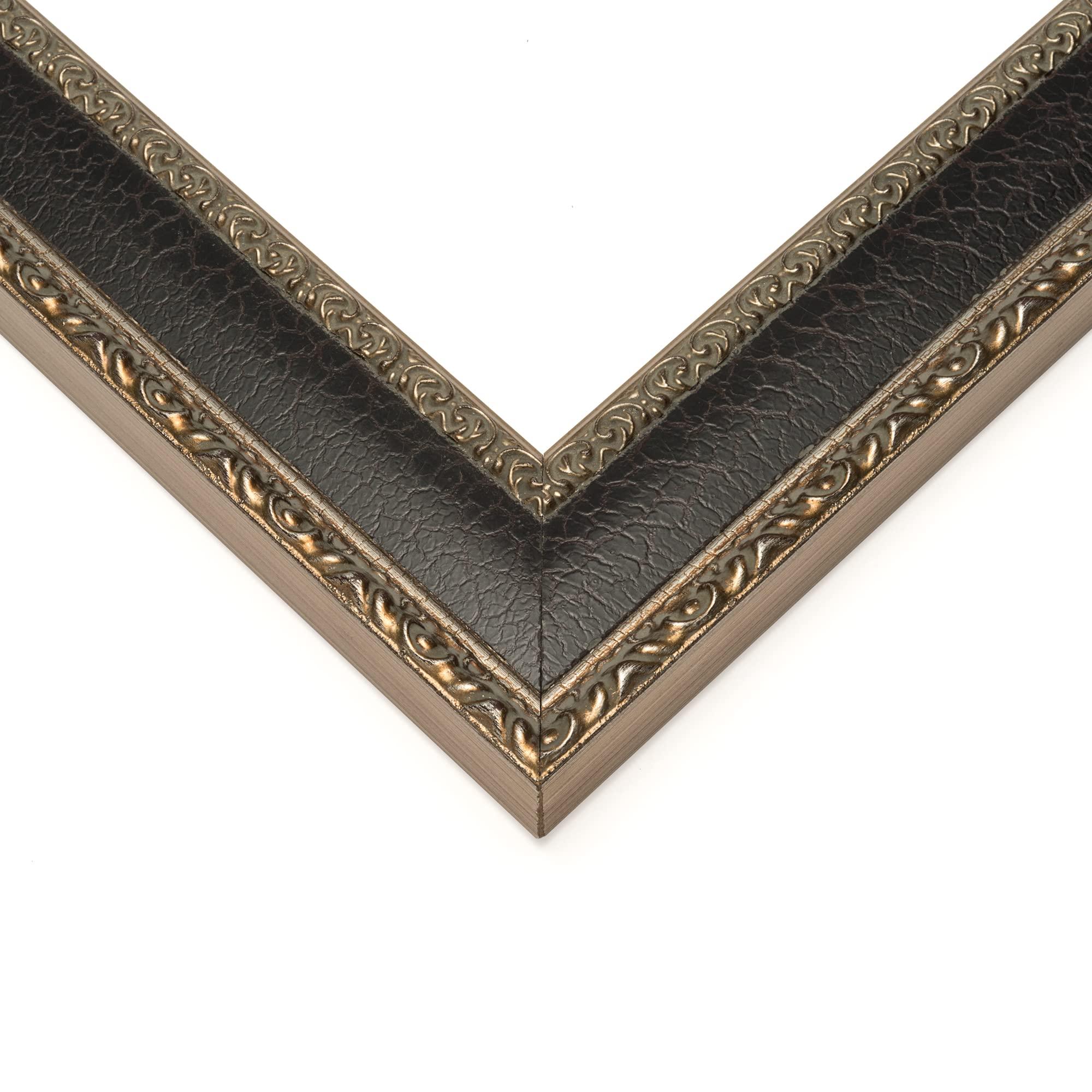 CustomPictureFrames.com 28x35 Frame Silver Brown Ornate Solid Wood Picture Frame Width 1.75 Inches | Interior Frame Depth 0.5 Inches | Milton Distressed Photo Frame Complete with UV Acrylic, Foam Board Backing & Hanging