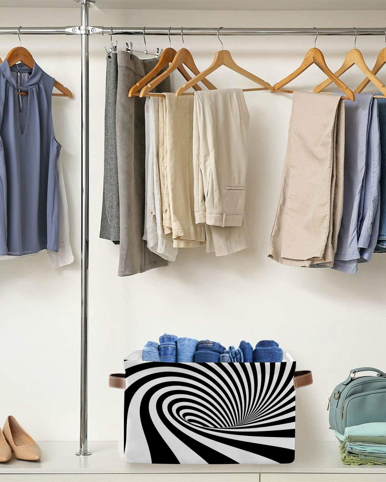 Shine-Home Visual Vortex Optical Cube Storage Organizer Bins with Handles,15x11x9.5 Inch Collapsible Canvas Cloth Fabric Storage Basket,Books Bin Boxes Black White Plaid Illusion Trippy 1 Pack