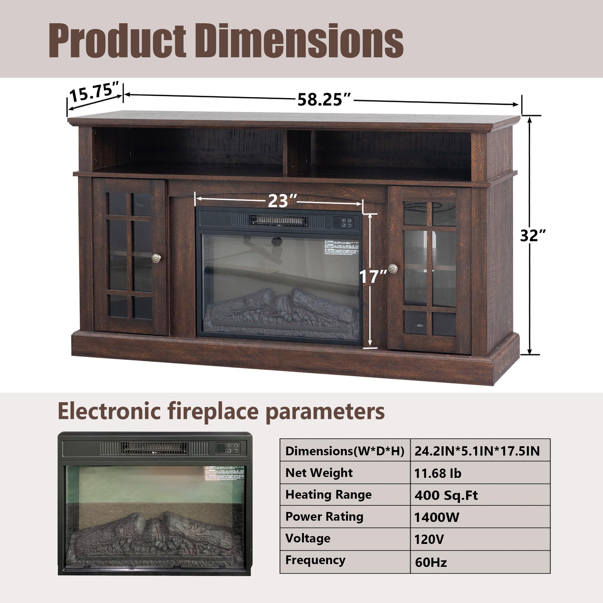 Augabam Fireplace TV Stand for TVs Up to 65 Inch,Electric Fireplace TV Console with Remote Control, TV Entertainment Center with 23 Fireplace (Espresso)