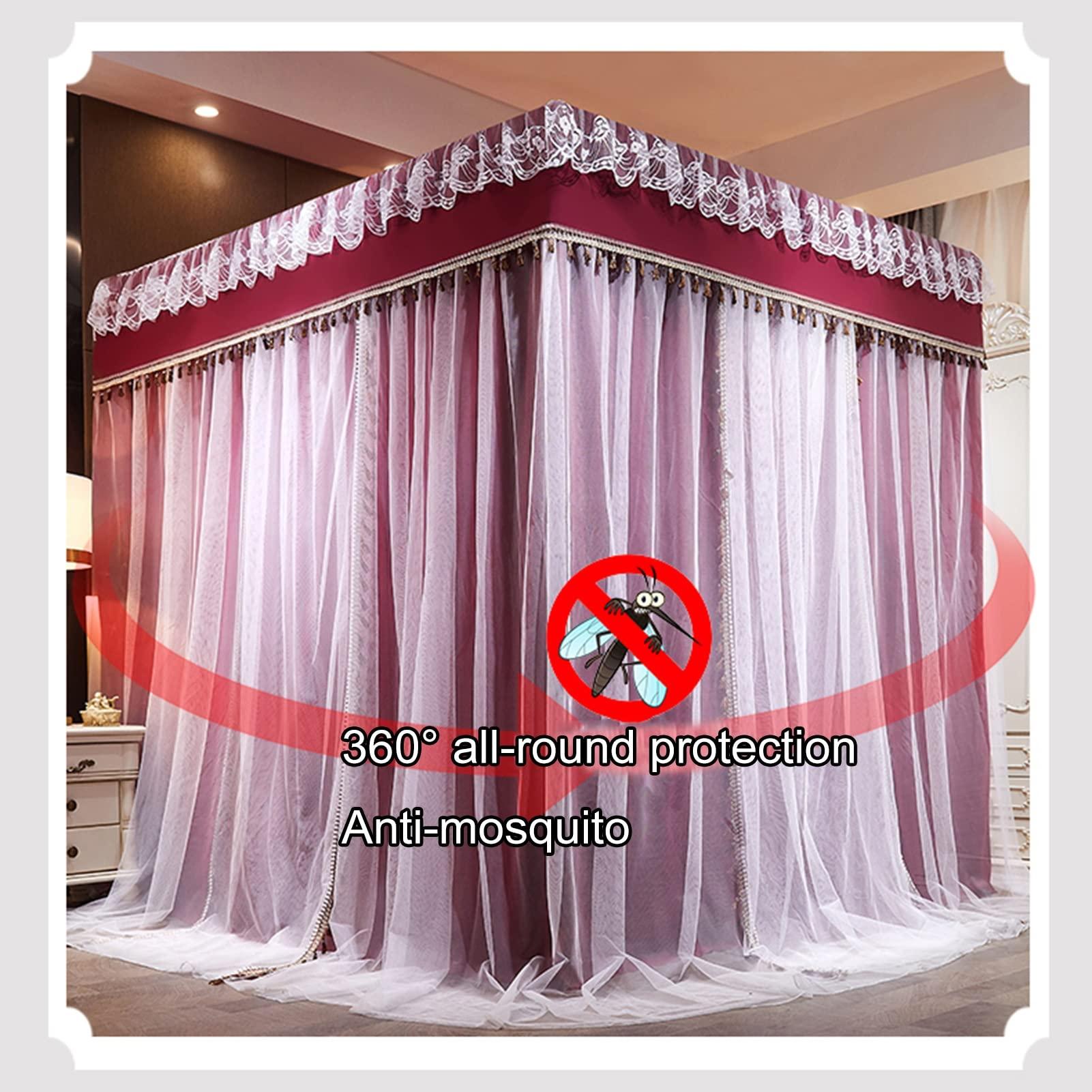 LCYDMJ Bed Canopy Bedroom Decoration Bed Curtains, Luxury Bed Canopy, 2-in-1 Dustproof and Windproof Blackout Bed Curtain, for 1.5m/1.8m/2m Single Double Bed (Color : D, Size : 180x200x200cm)