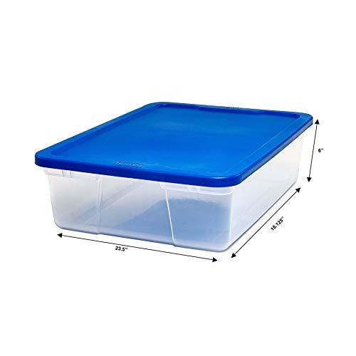 HOMZ HOMZ Plastic Underbed Storage, With Lid, 28 Quart, Clear, Stackable, 8-Pack, Blue 3228CLBLDC.08