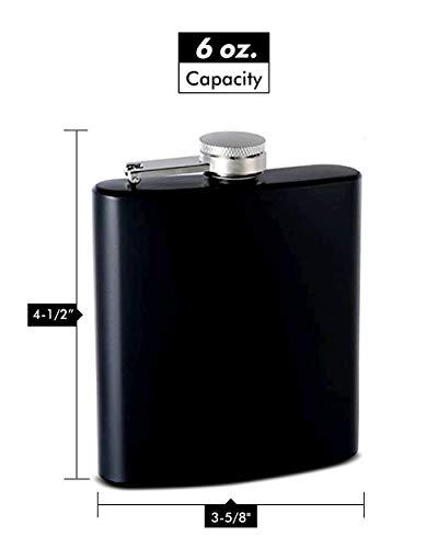 TOP SHELF FLASKS Hip Flask Holding 6 oz - Rubber-Coated Non-Slip Pocket Size, Stainless Steel, Rustproof, Screw-On Cap - Black Finish - Black Gift Box Included