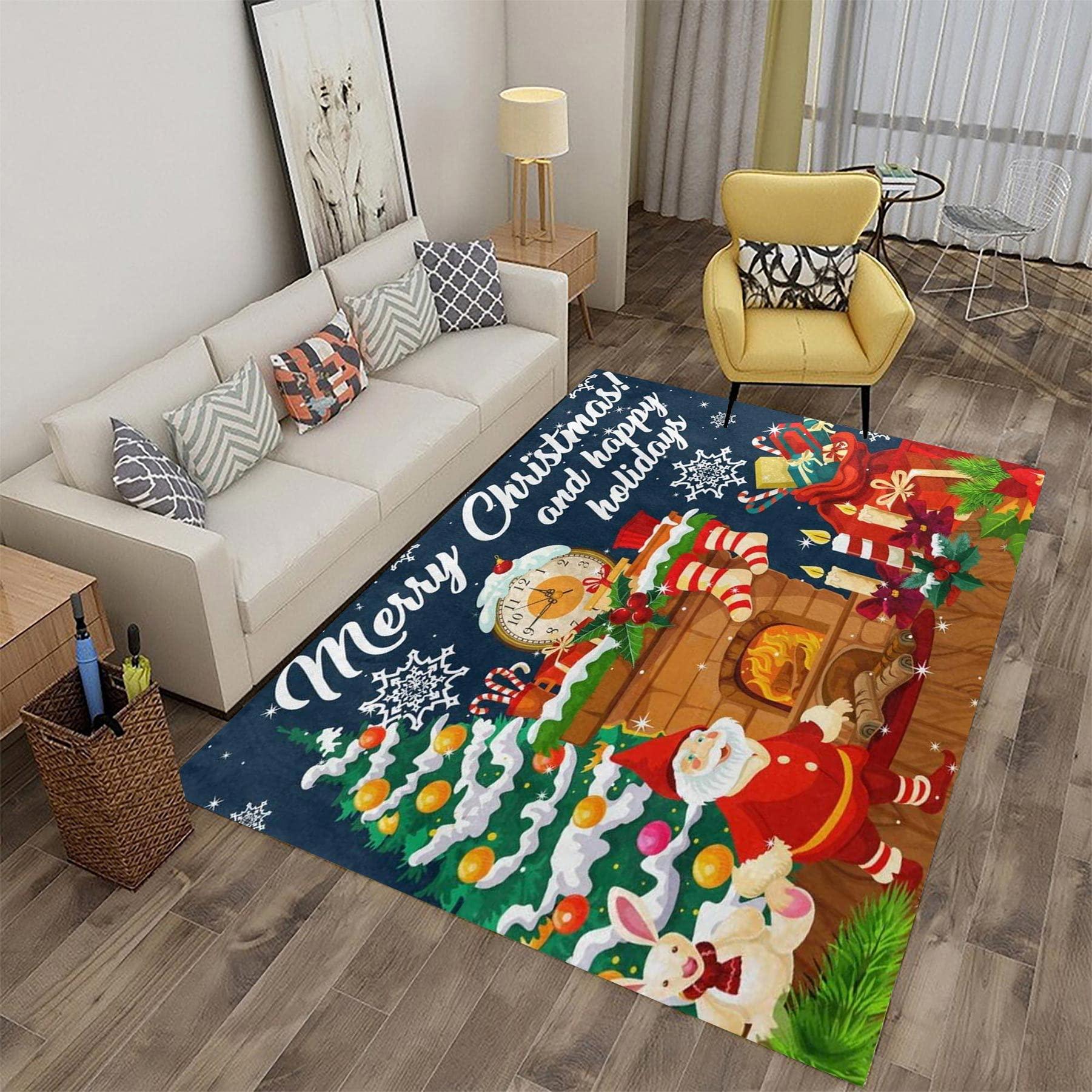 Ocervd Ocervd Merry Christmas Santa Claus Gift Tree Snowflake New Year Area Rug Rugs for Living Room Bedroom 3x5ft