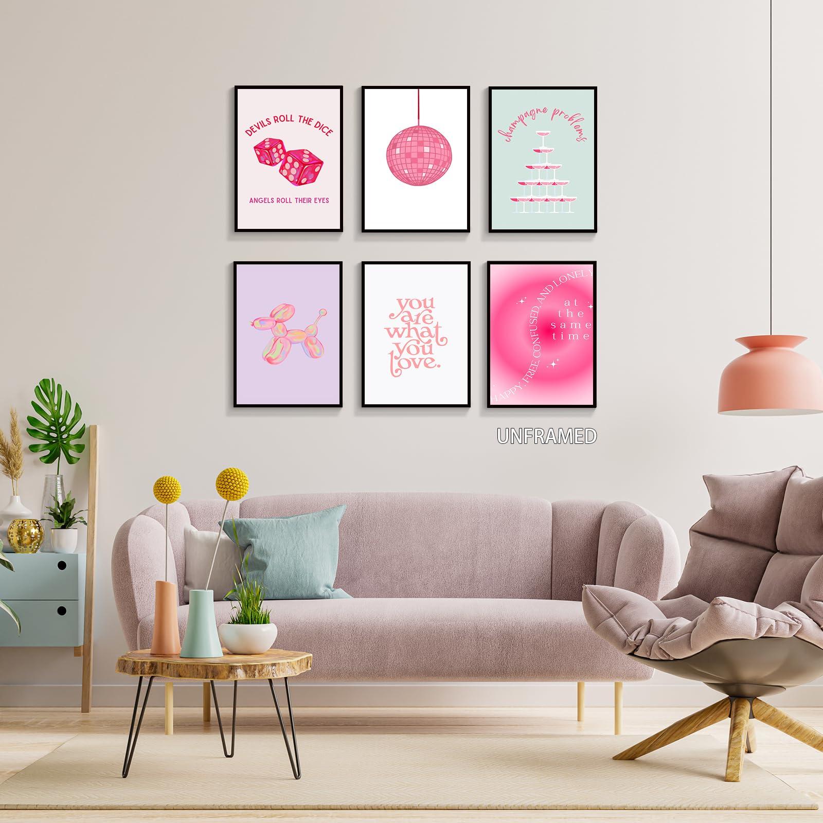 Prinajssiad Prinajssiad 8x10in Unframed 6 Piece Pink Preppy Posters for Room Aesthetic, Folklore Taylor Affirmations Poster Canvas Wall Art, Singer Champagne Problems Prints, Girl Bedroom Dorm Wall Collage