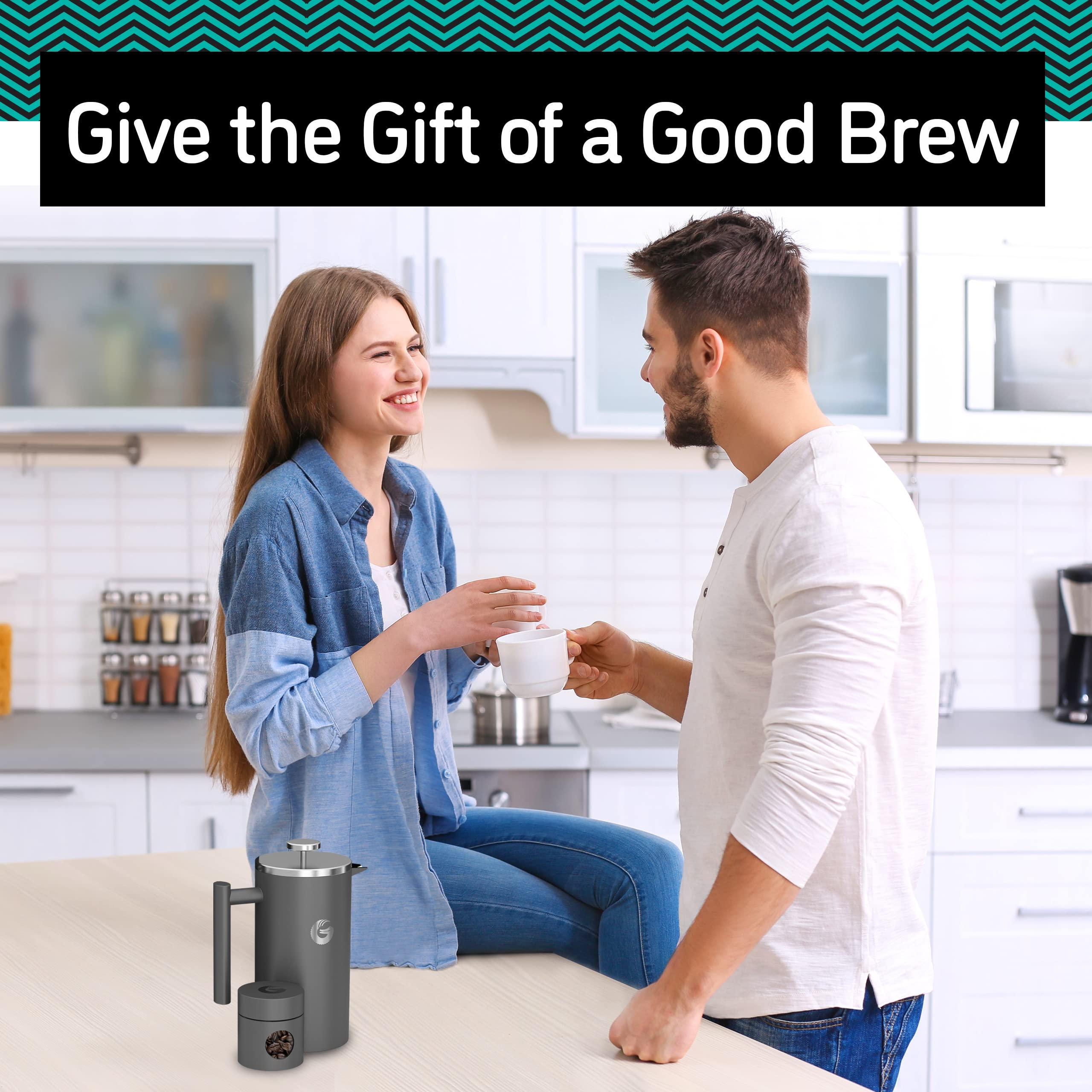 Coffee Gator Coffee Gator French Press Coffee Maker - 34ozThermal Insulated Brewer Plus Travel Jar - Large Capacity, Double Wall Stainless Steel - Gray