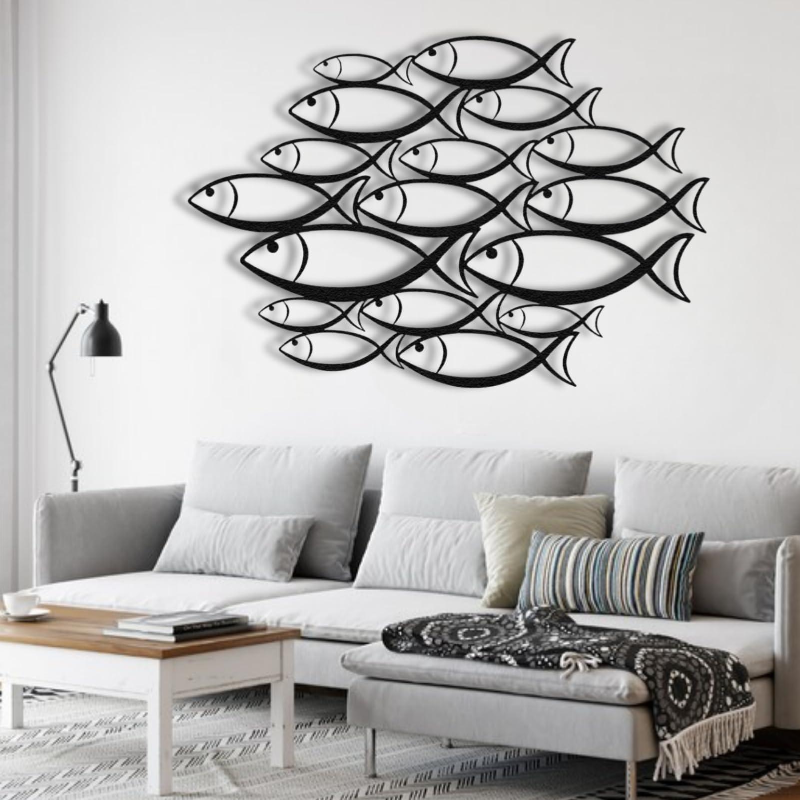 rumloch rumloch School of Fish Metal Wall Art,Fish Metal Wall Art,Metal Fish Art, Nautical Wall Decor, Beach Wall Sign, Fish Wall Hanging, Minimalist Wall Hanging, Home Gift (4730 cm/19"12" in)