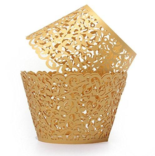 Bakell Bakell - Laser Cut Cupcake Wrappers (25pcs, Standard Size) Grease Resistant Wrappers for Desserts, Baking, Caking and Decorating (Royal Gold Lace)