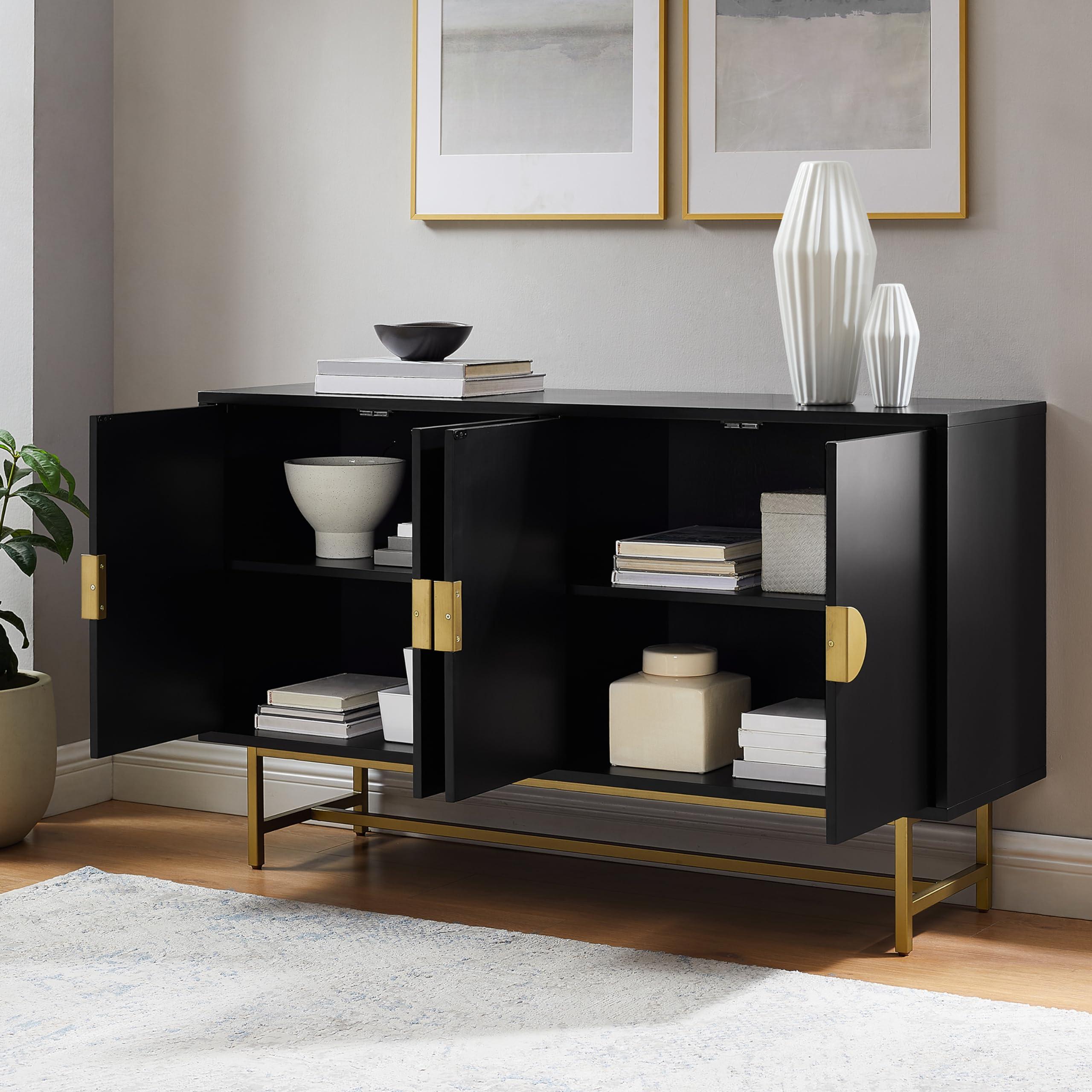 Crosley Furniture Crosley Furniture Blair Mid-Century Modern Sideboard Buffet Cabinet with Storage, Living Room Credenza, Black/Gold
