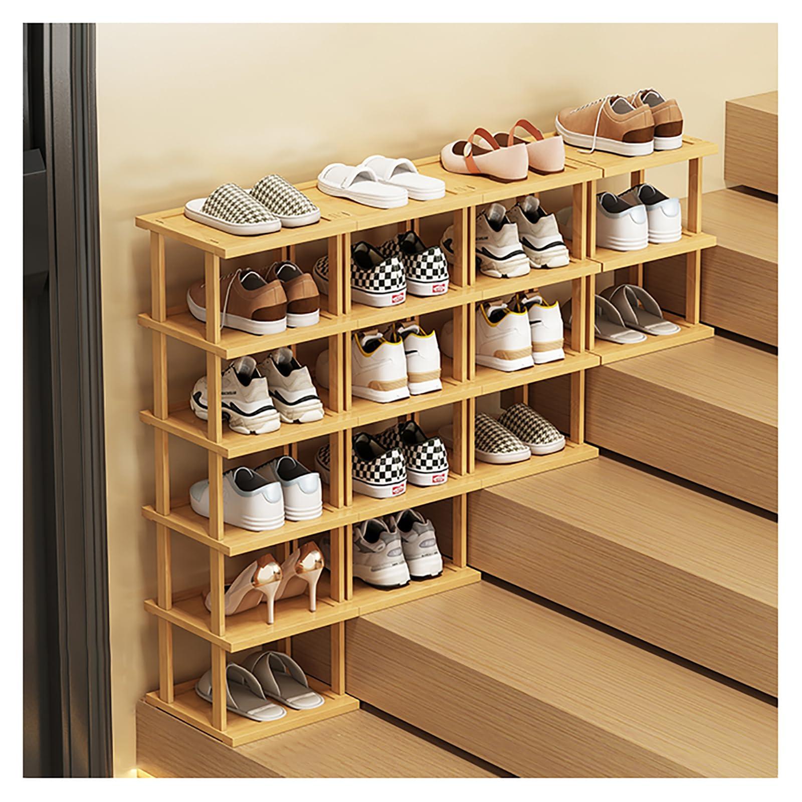 DOUZIO DOUZIO Narrow Shoe Rack, Bamboo Tall Shoe Rack Space Saving Corner Shoe Organiser Slim Shoe Shelf Vertical Shoe Stand for Entryway Living Room(Size:3 Tiers,Color:25cm)