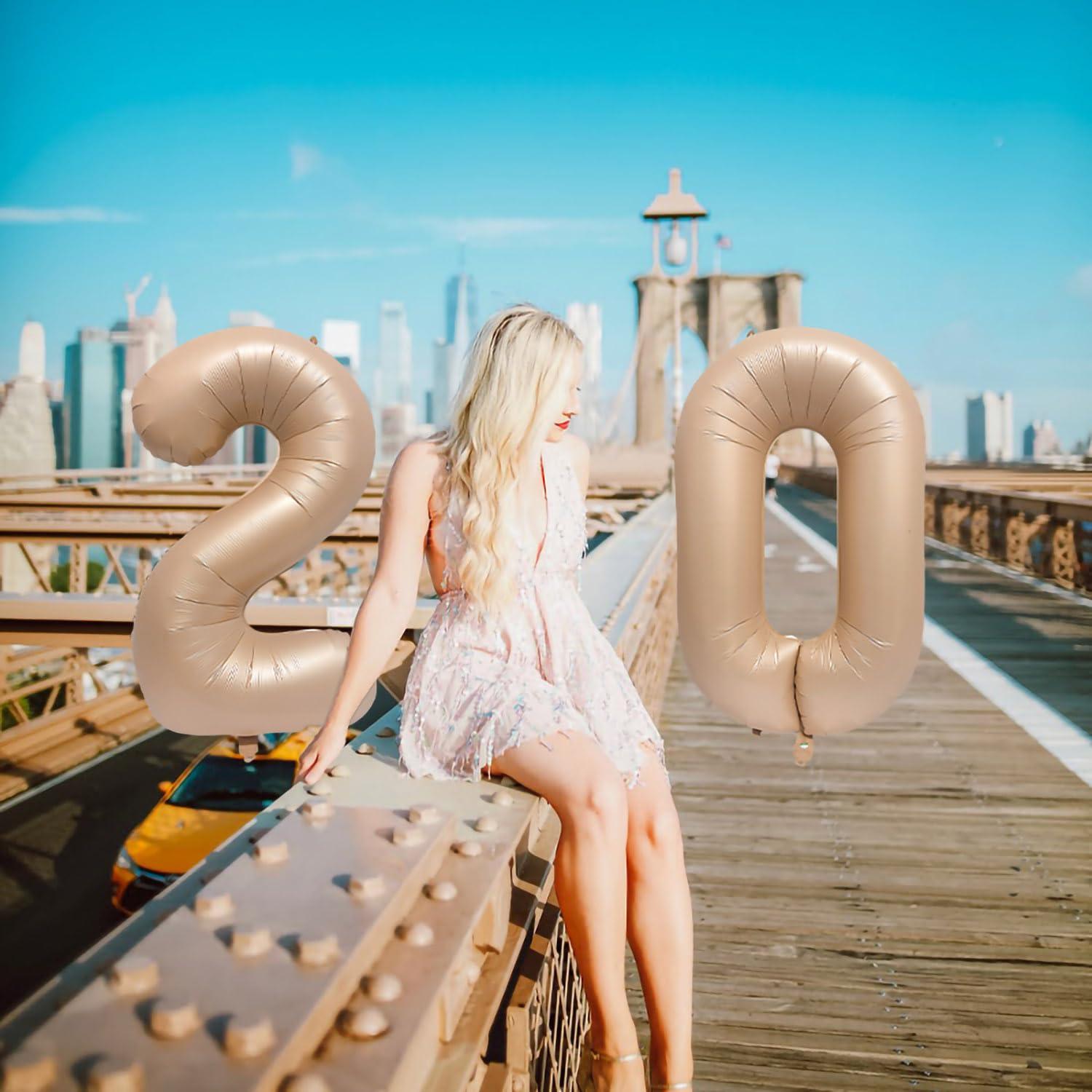 ISTOVO Number 17 Balloons 32 Inch Digital Balloon Alphabet 17th Birthday Balloons Digit 17 Helium Balloons Big Balloons for Birthday Party Supplies Wedding Bachelorette Bridal Shower, Caramel Number 17