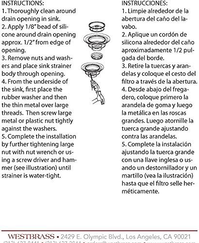 Westbrass Westbrass D214-50 3-1/2" Post Style Large Kitchen Sink Basket Strainer, 1-Pack, Powder Coat White