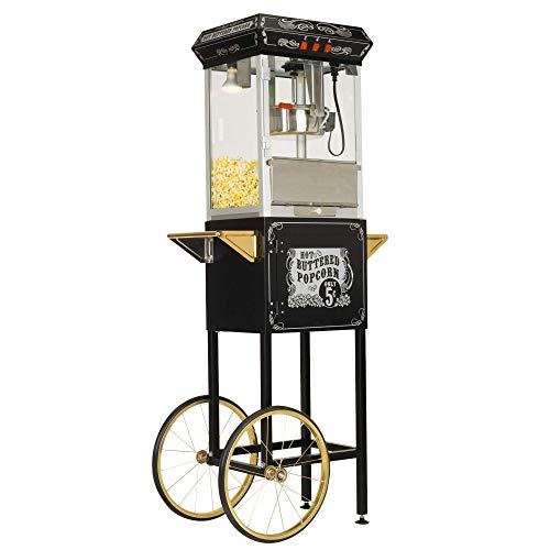 Funtime Funtime Sideshow Popper 8-Ounce Hot Oil Popcorn Machine with Cart, Black/Gold