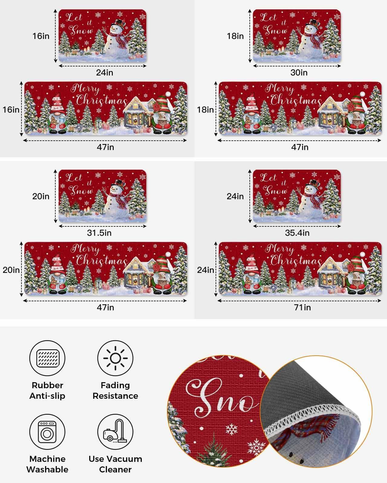 LooPoP Christmas Kitchen Rugs Set of 2 Snowman Kitchen Mats Gnome Red Xmas Tree Doormats Non Skid Area Runner Rugs Carpet Absorbent Floor Mat for Kitchen Home Winter Holiday Christmas Decorations Gifts