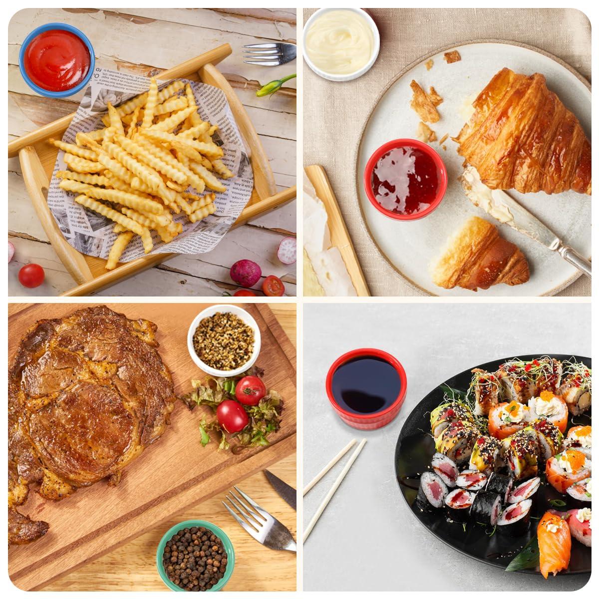 Vidalenta Vidalenta Mini Ramekins 1.5 oz Dipping Sauce Cups Ceramic Tiny Ramekins Set of 6 - Porcelain Souffle Dish Condiment Cups Small Bowls for Charcuterie Board, Microwave & Oven Safe, WhiteGreen