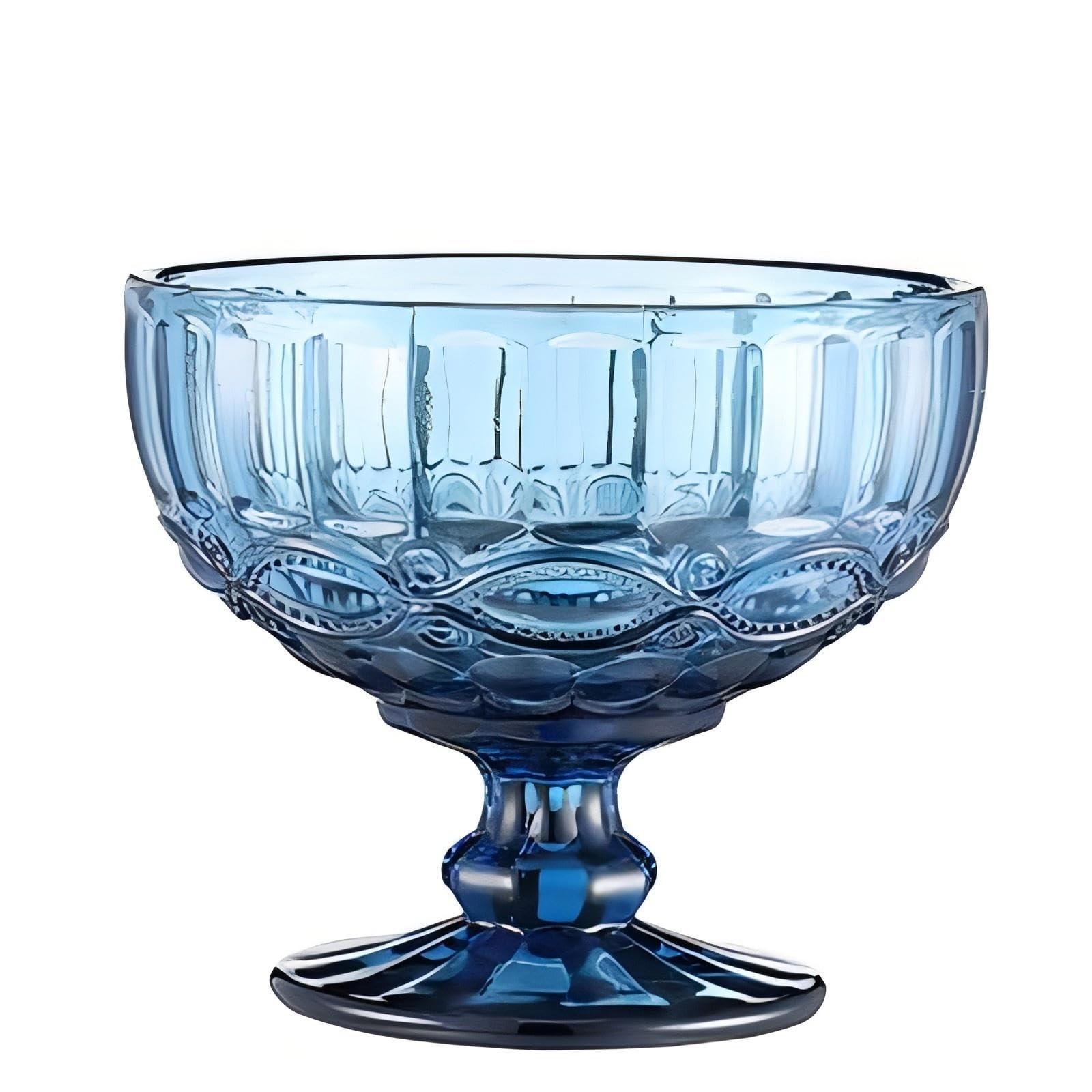 EQUALDEEP EQUALDEEP Colored Large Footed Tulip Glass Dessert Bowls Set, 10 Oz Vintage Ice Cream Glass Bowls, Small Bowls Snack Cups for Holiday Party Home Bar Office Christmas Dining Room (Blue,Eye Pattern)