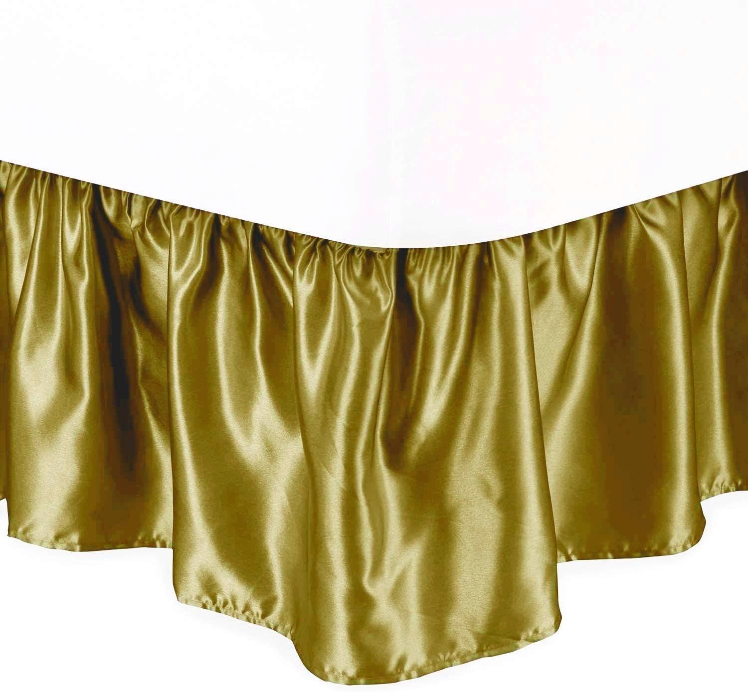 Safhome Taupe Silk Satin Dust Ruffled Bed Skirts Queen Size - 60 x 80 Inches - Elastic Dust Ruffle Bedskirt with 6 Inches Drop Length Easy Fit, Wrinke Free and Fade Resistant