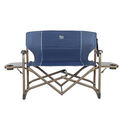 TIMBER RIDGE TIMBER RIDGE Double Camping Chair Foldable Loveseat Directors Chairs, Oversized Double Folding Camping Chairs with 2 Side Tables, 2 Person Lawn Chair, Heavy Duty Support 600 LBS for Outdoor, Blue